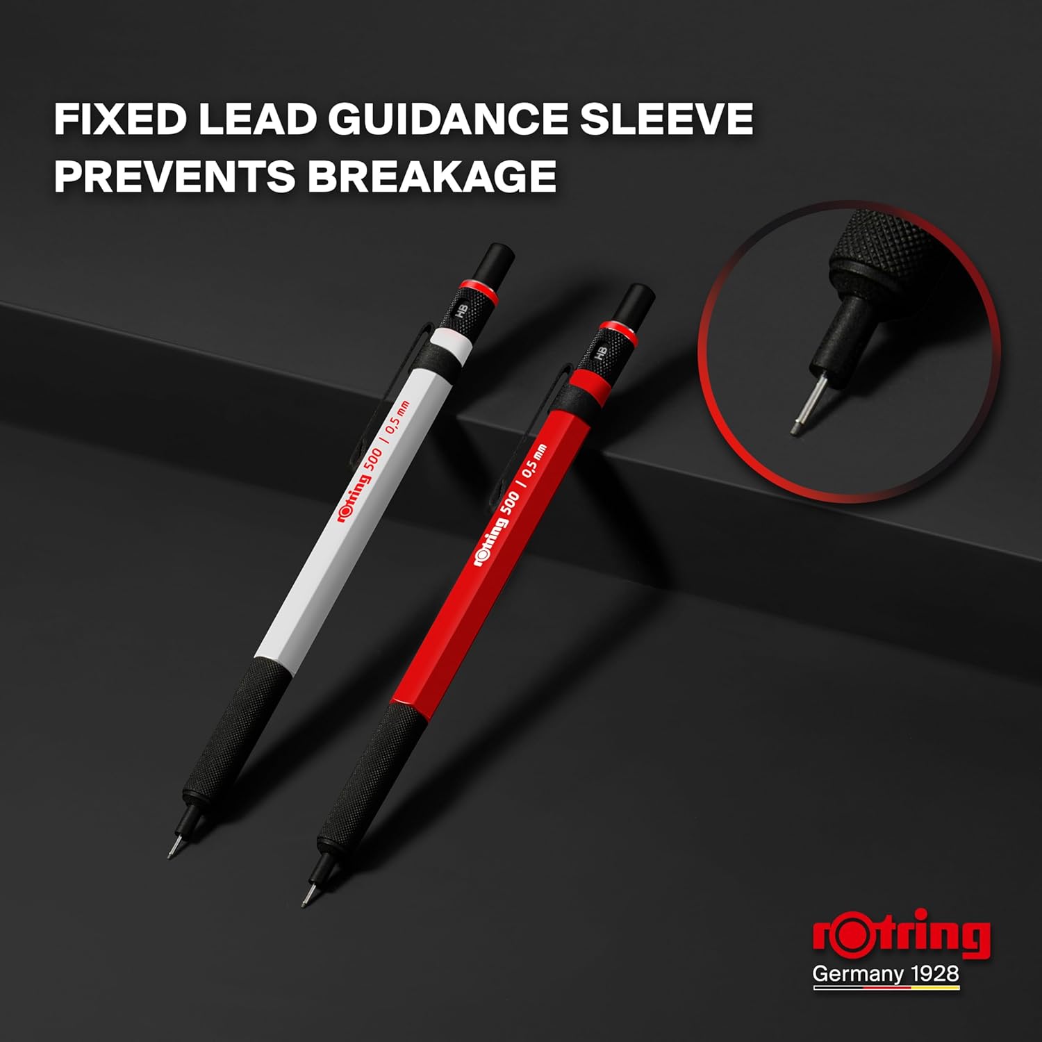 rOtring 500 Mechanical Pencil, Red Hexagonal Plastic Barrel and Non-Slip Textured Metal Grip, 0.5mm, HB Lead, 1 Count - Precision, Comfort, Sleek, Writing - Image 6