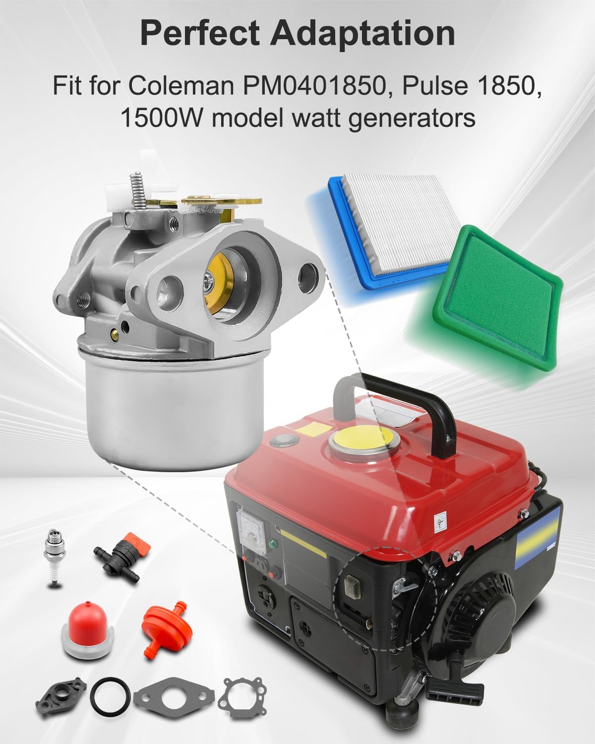 HUQUZN Carburetor Carb with Filter Spark Plug Fit for Coleman Powermate PM0401850 Pulse 1850 1500W Generator - Image 2