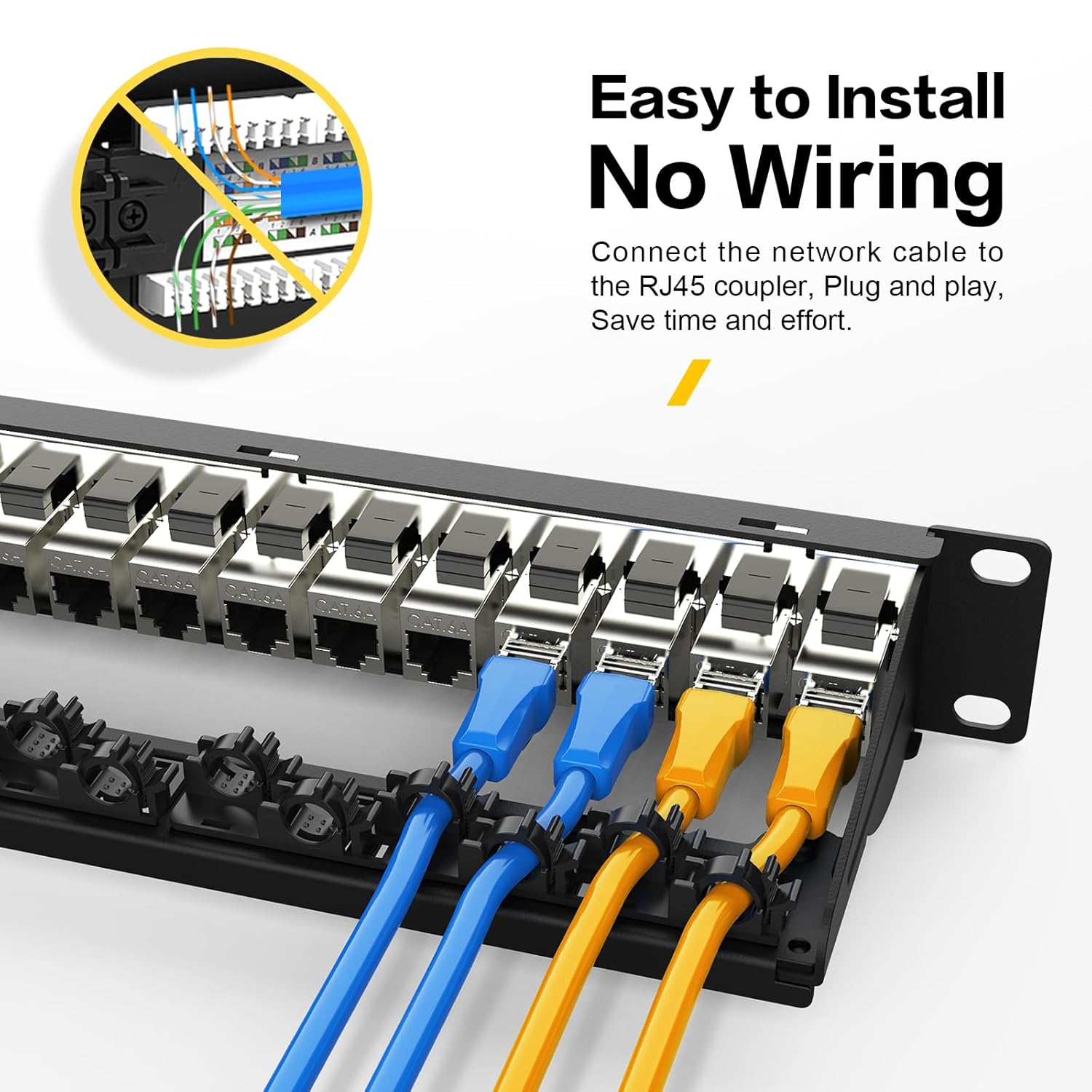 PBAEGAV Patch Panel 24 Port with 24 Pcs Cat6A Keystone Jack STP 10G Support with Removable Back Bar 1U Network Patch Panel 19 Inch for Cat6,Cat5e,Cat5 (CAT6A, 1U24Port) - Image 5