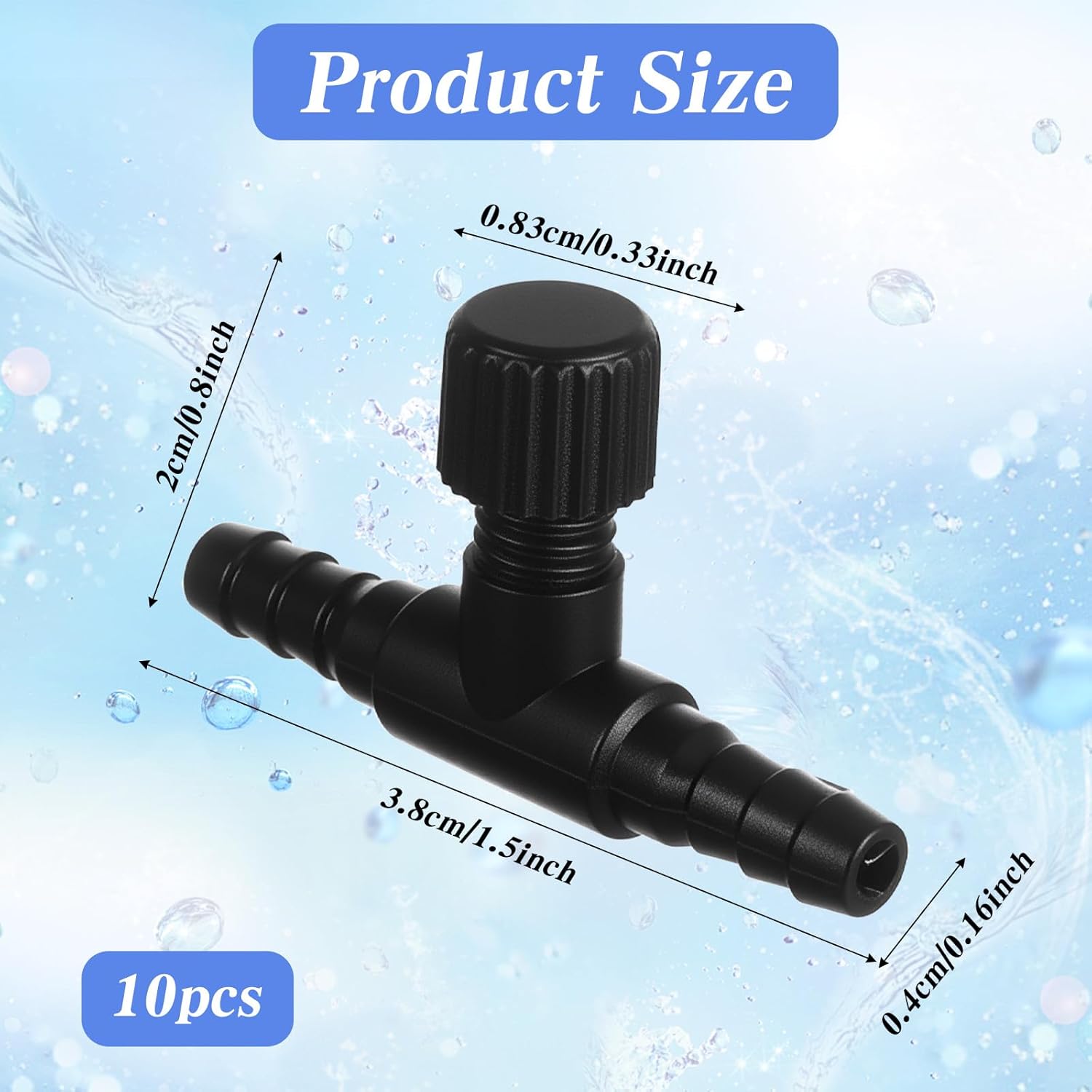 HJZHII 10 Pcs Aquarium Air Control Valves for 3/16" (4mm) ID Airline Tubing, Adjustable T Shaped Hose Connectors Black Single Way Plastic Air Flow Regulator Airpump Accessories for Fish Tanks - Image 2