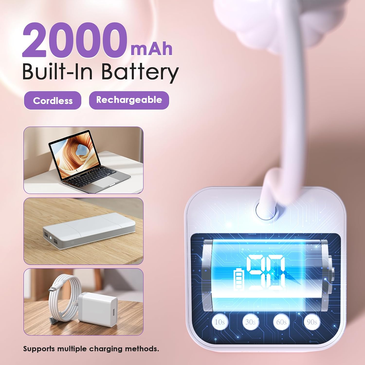 Delanie UV LED Nail Lamp Flash Cure Light - Rechargeable Cordless Gooseneck Nail Curing Light for Gel Polish Glue Extension, White - Image 8