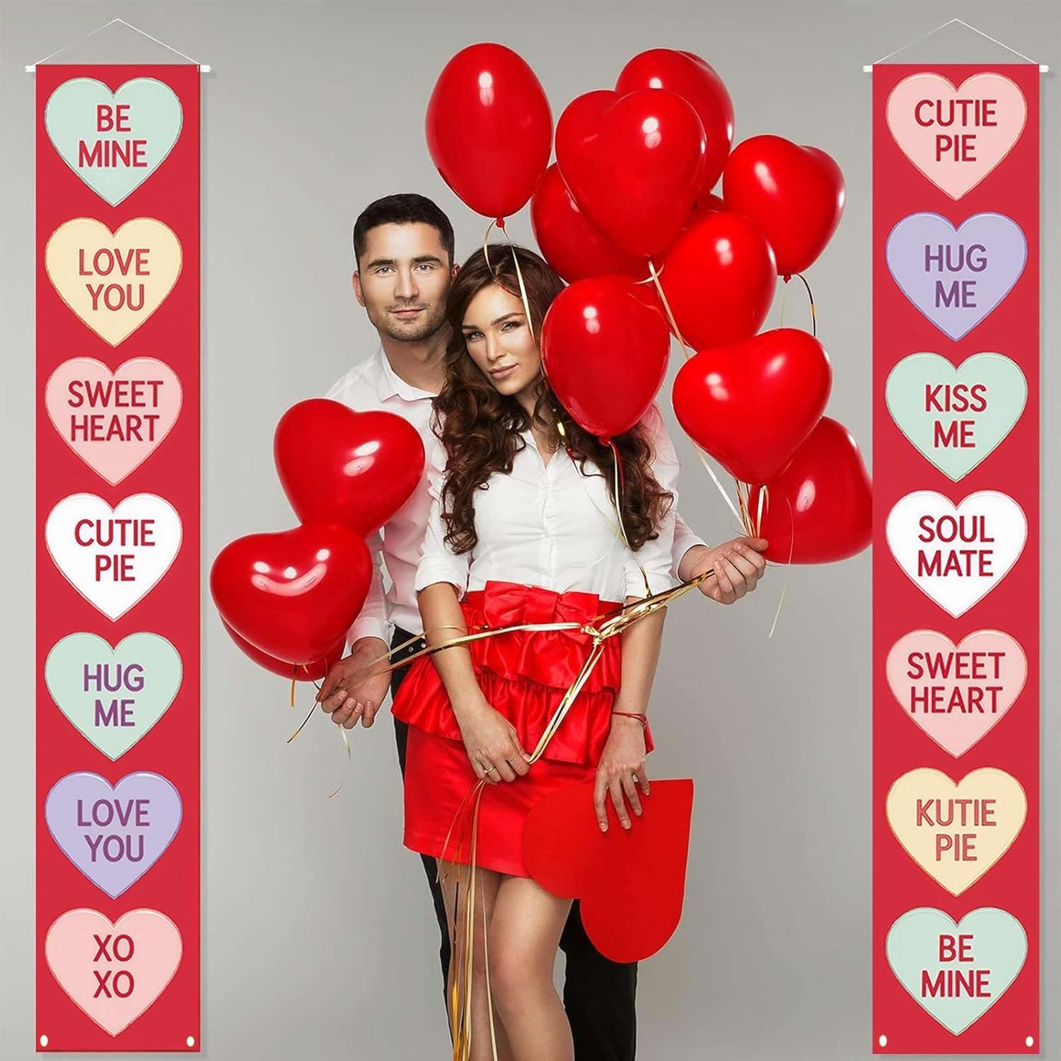 2 Pcs Conversation Hearts Valentines Door Decorations Banner Pink Valentines Day Hanging Door Banner Gathering Signs for Valentines Party Indoor Outdoor Supplies - Image 3