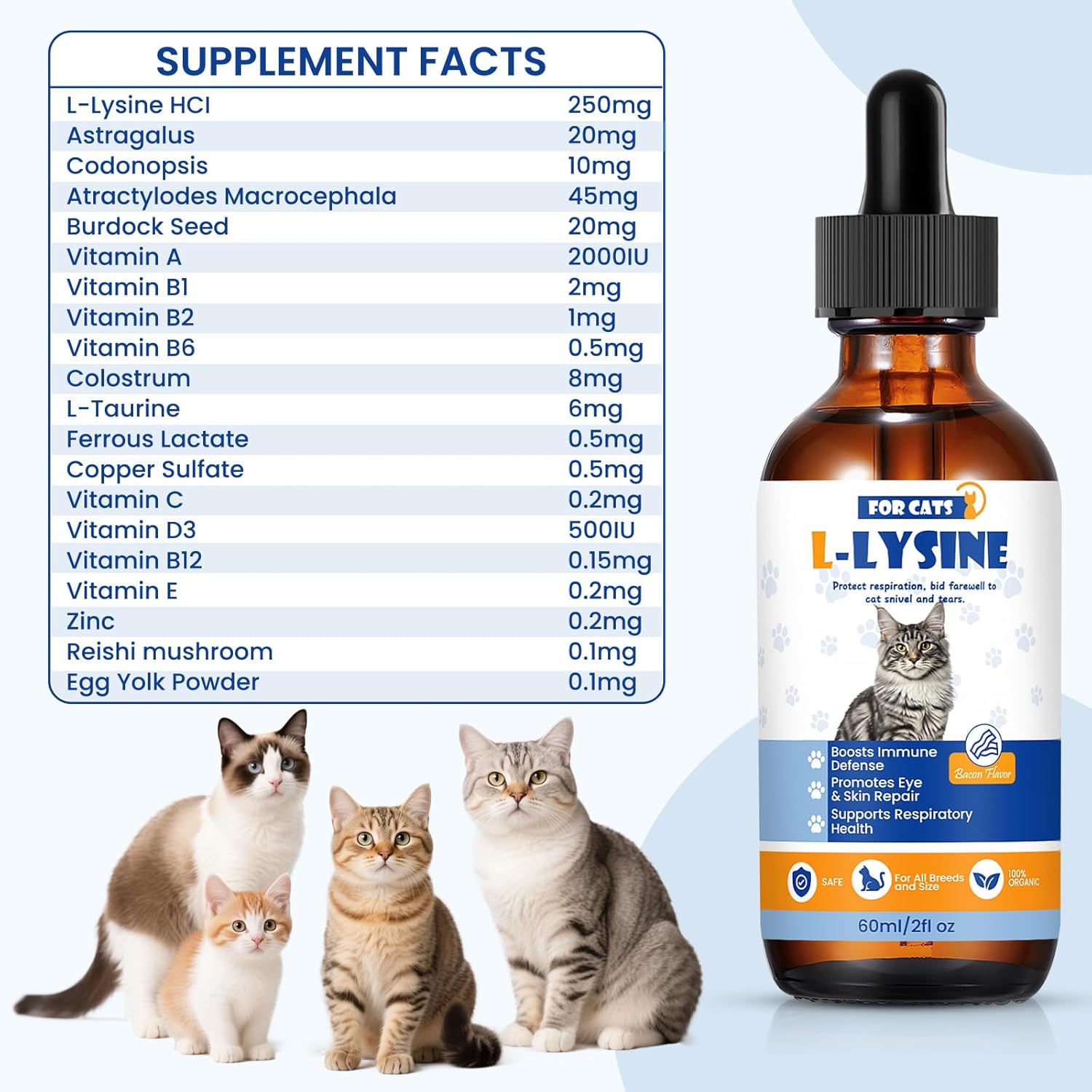 Premium Cat L-Lysine Liquid Drops for Immune Support and Respiratory Health Helps with Sneezing Eye Discharge and Stress Relief with Essential Vitamins and Taurine for Kittens and Adult Cats - Image 6