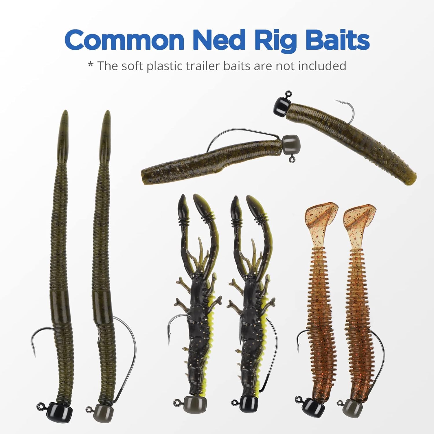 MadBite by KastKing Ned Rig Jig Heads for Soft Fishing Lures, 24-Pack Finesse Standard Mushroom Stand-up Ned Heads Kit, Needle Point Saltwater & Freshwater Versatility Ned Rig Hooks 1/8, 1/16, 3/16 oz - Image 4