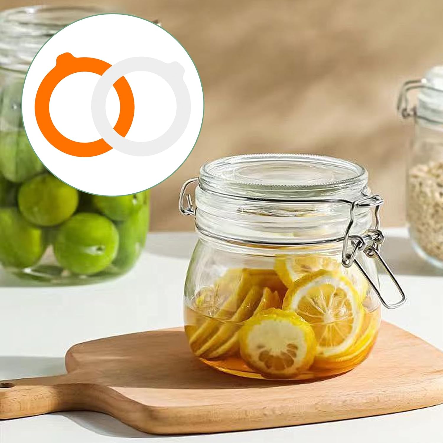 3.75" Silicone Jar Gaskets Rubber Seals Rings - 6 PCS White & Orange Silicone Gasket for Glass Jars, Airtight Rubber Leakproof Gasket Sealing Rings Replacement for Mason Jars Jar Lids - Image 8