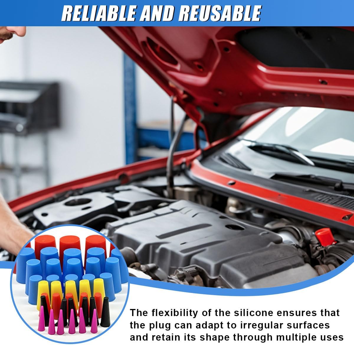 DUSCOKE 42PCS Silicone Tapered Plugs Assortment Kit, 8 Sizes High-Temp Resistant Rubber Stoppers 1/16" to 5/8" for Masking Off Hole Plugs During Media Blasting, Powder Coating, Paint, Spray (42PCS) - Image 5