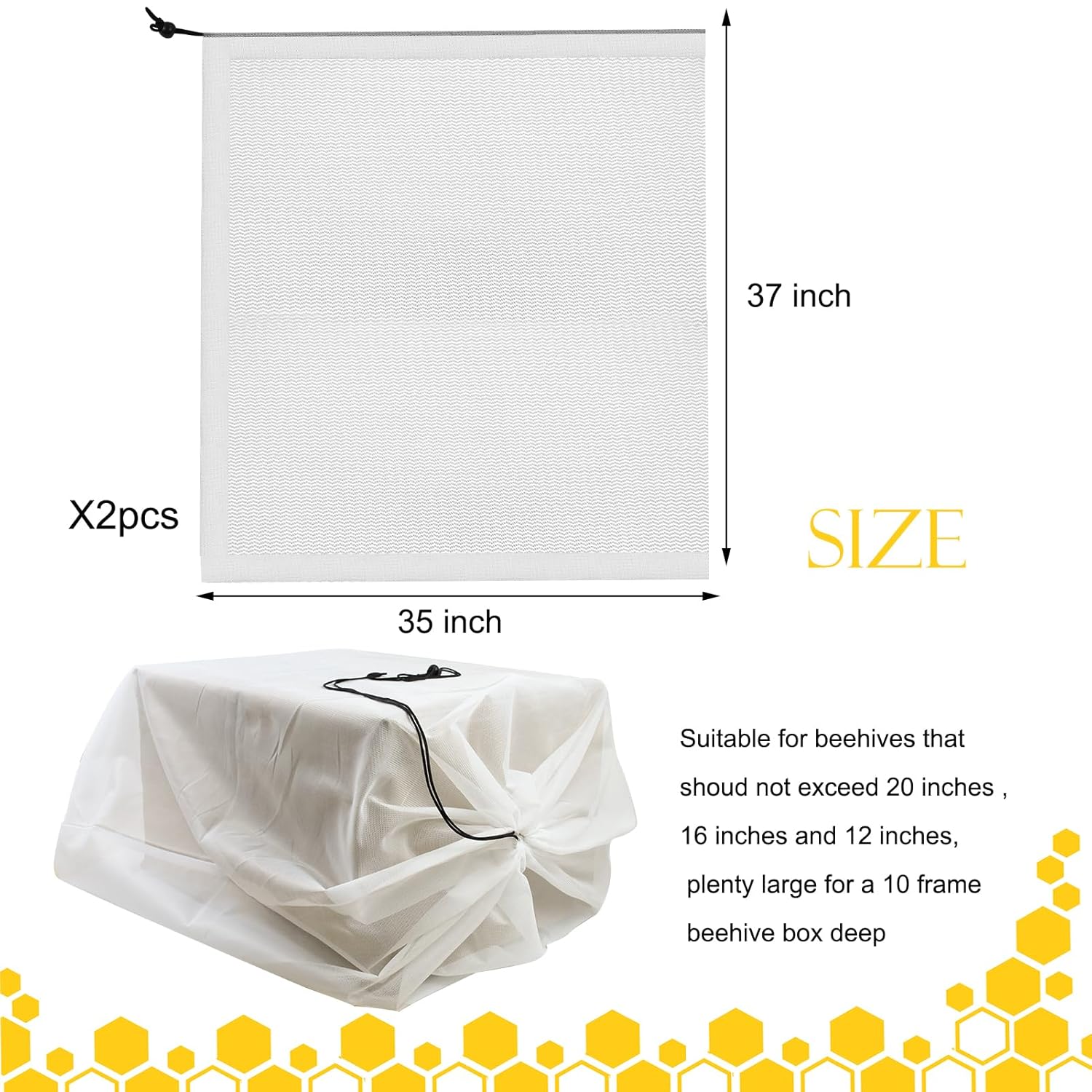 2 Pack Beehive Mesh Transport Bag, 35 × 37 Inch Breathable Bee Hive Nuc Box Package Net Bag with Drawstring Beekeeping Supplies for Beekeeping Starter Transport Bee Box - Image 2
