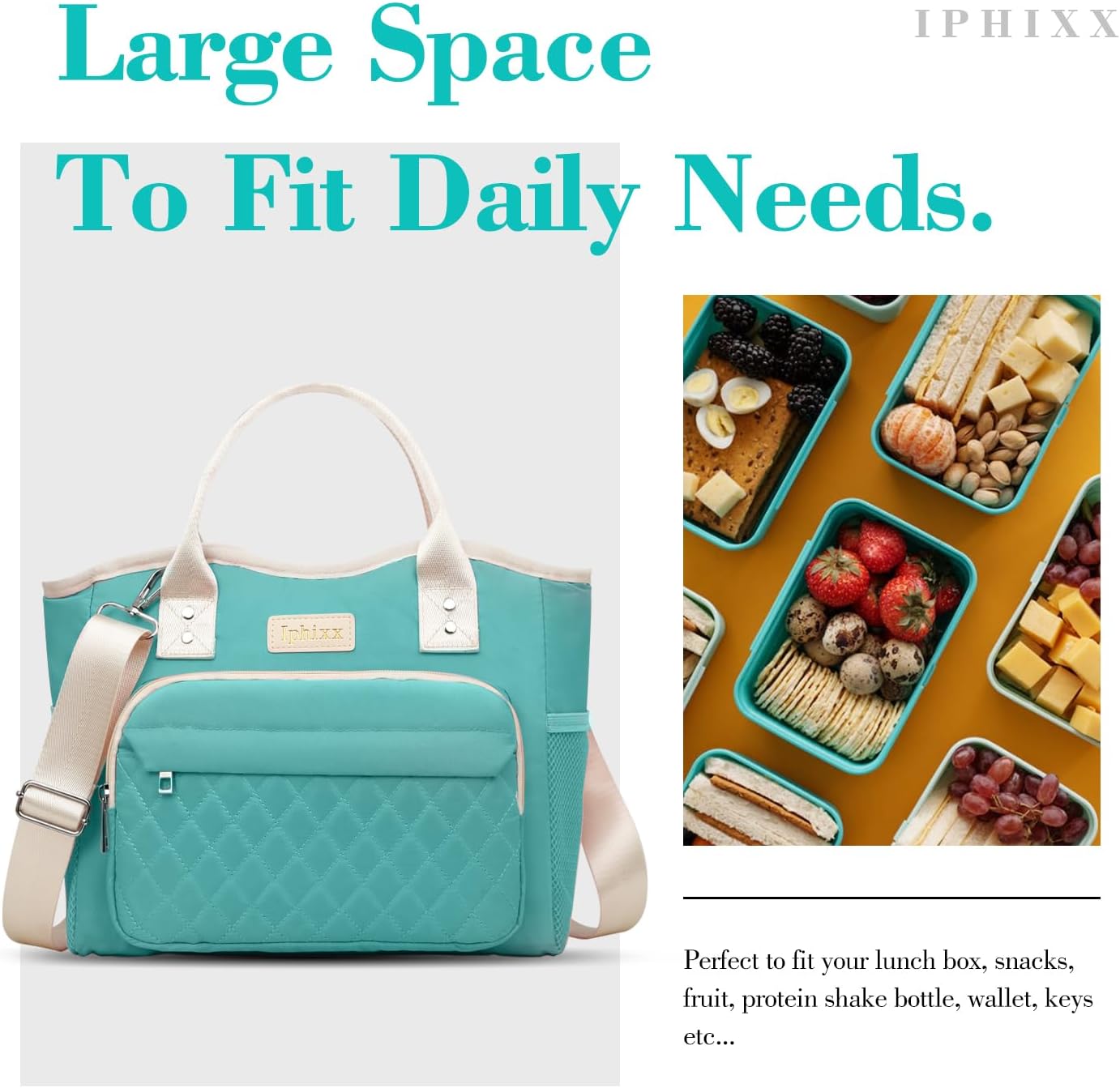 Lunch Bag Women Insulated Lunch Box for Adults - Leakproof Large Purse Lunch Tote Bags for Women with Adjustable Shoulder Strap Zipper Side Pockets for Work - Image 2