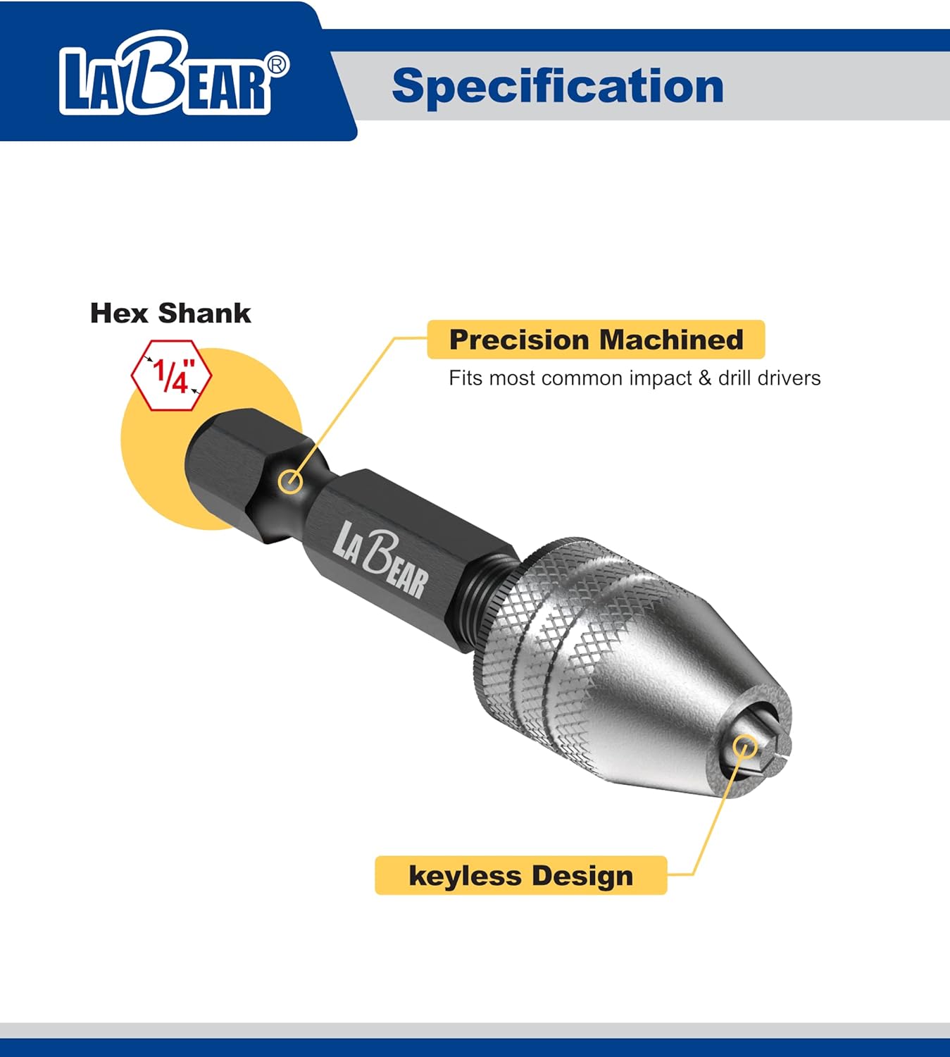 LABEAR - Drill Chuck Keyless Mini Adapter ¼ Inch Hex Shank | 0.3-3.2mm Capacity for Micro Drill Bits For Cordless Screwdrivers, Drills, and Power DIY Tools - Image 3