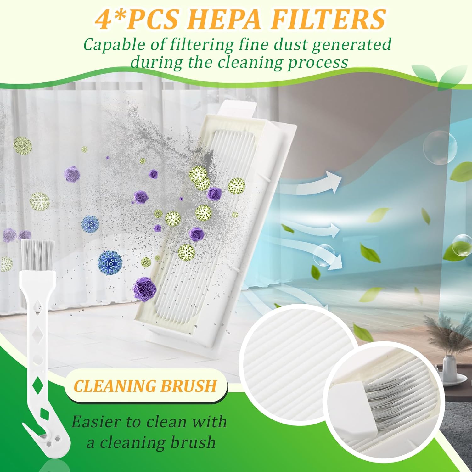 Replacement Parts for ECOVACS DEEBOT T20 Omni/T20 Max/ T20 Pro /T20e Omni Accessories Kit with 1 Rubber Brush,4 Dust Bags,4 Hepa Filters,4 Mop Pads,6 Side Brushes Vacuum Cleaner Set Accessories - Image 5