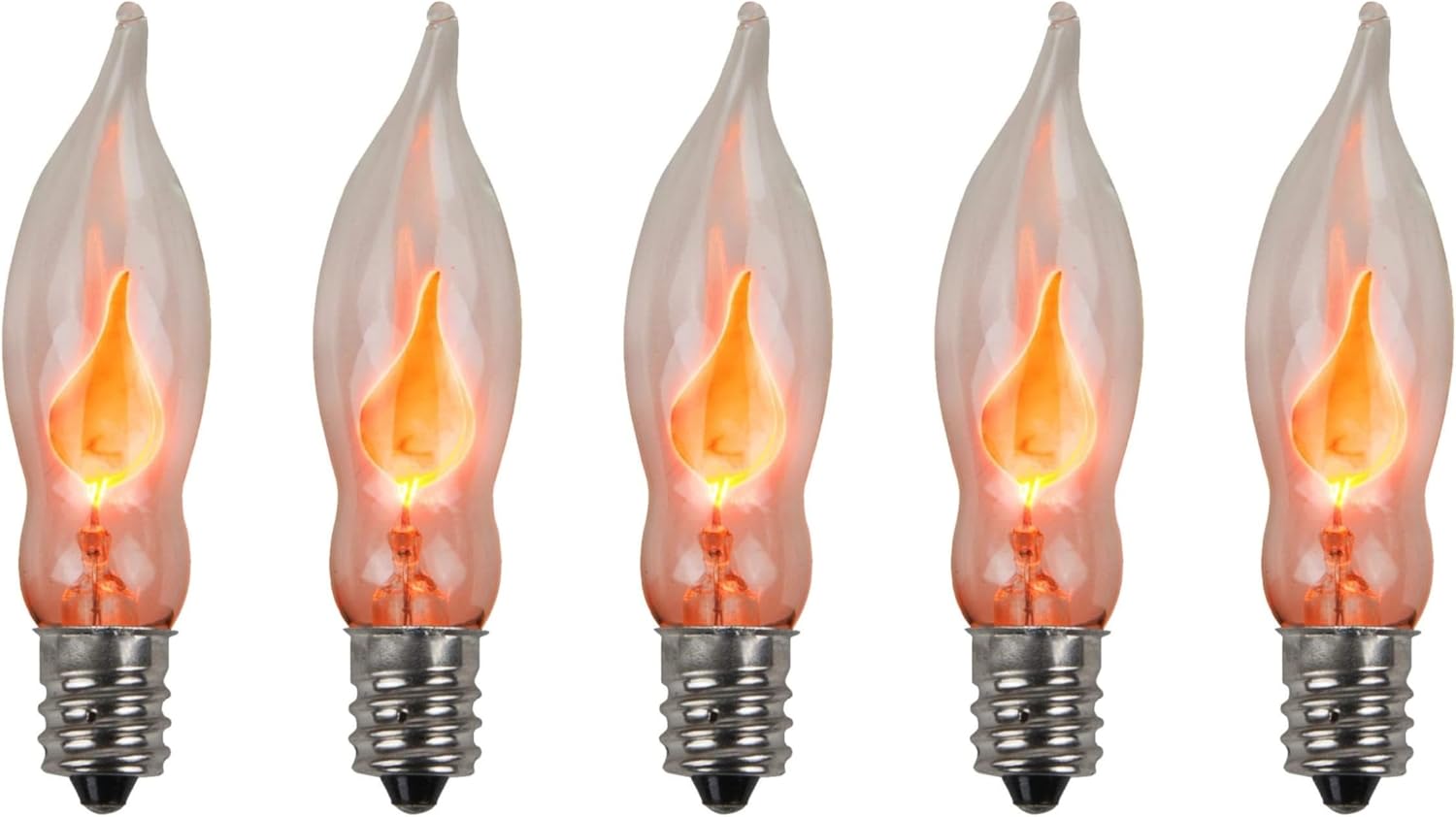 Creative Hobbies® A101 Flicker Flame Light Bulb - 3 Watt, 130 Volt, E12 Candelabra Base, Nickel Plated Base - Dances with a Flickering Orange Glow | 5 Pack