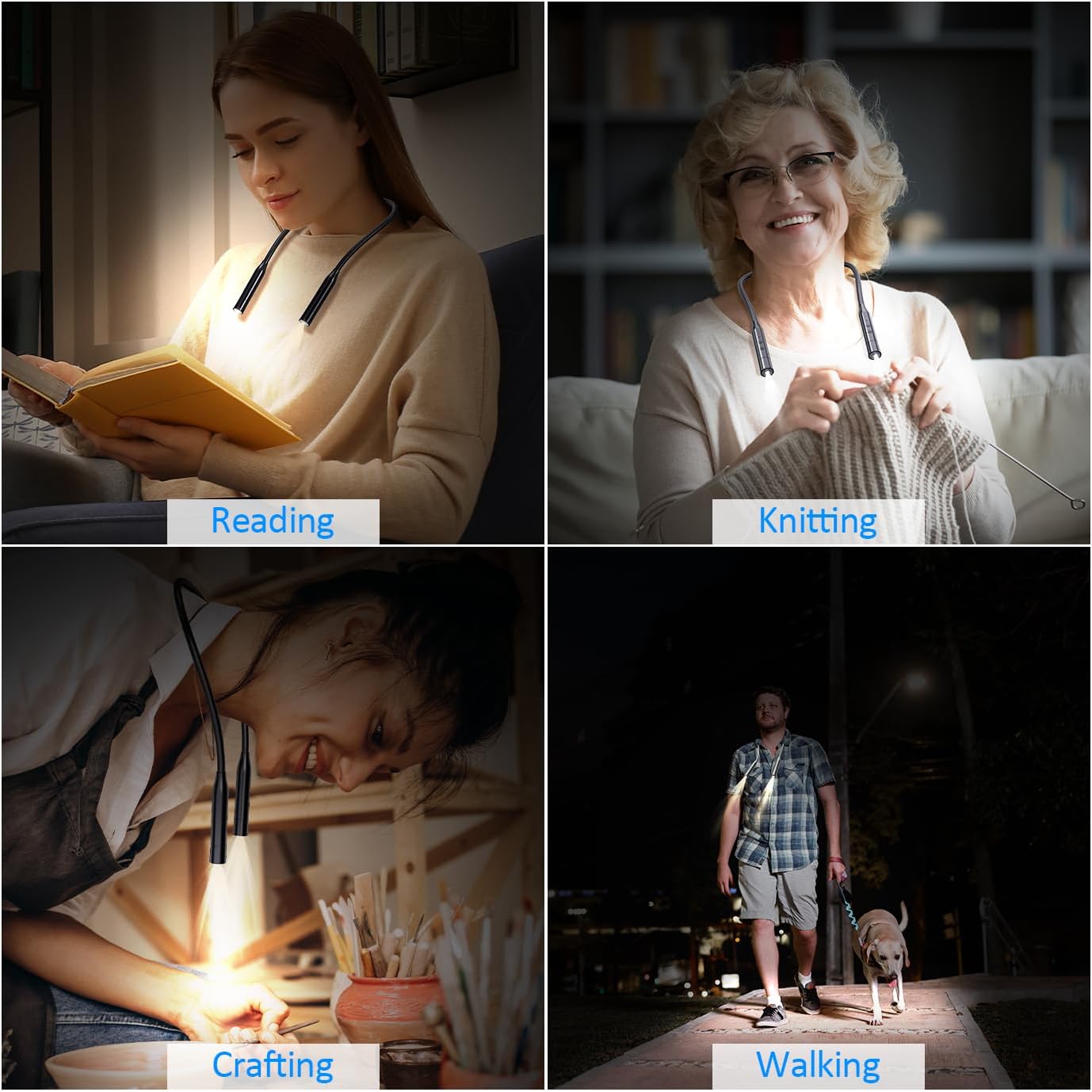 fansitc 2 Pcs LED Neck Reading Lights, Book Light for Reading in Bed, 3 Colors, 3 Brightness Levels, 380° Rotating Neck Light Rechargeable, 80 Hrs Runtime for Reading, Knitting, Crafting, Repairing - Image 7