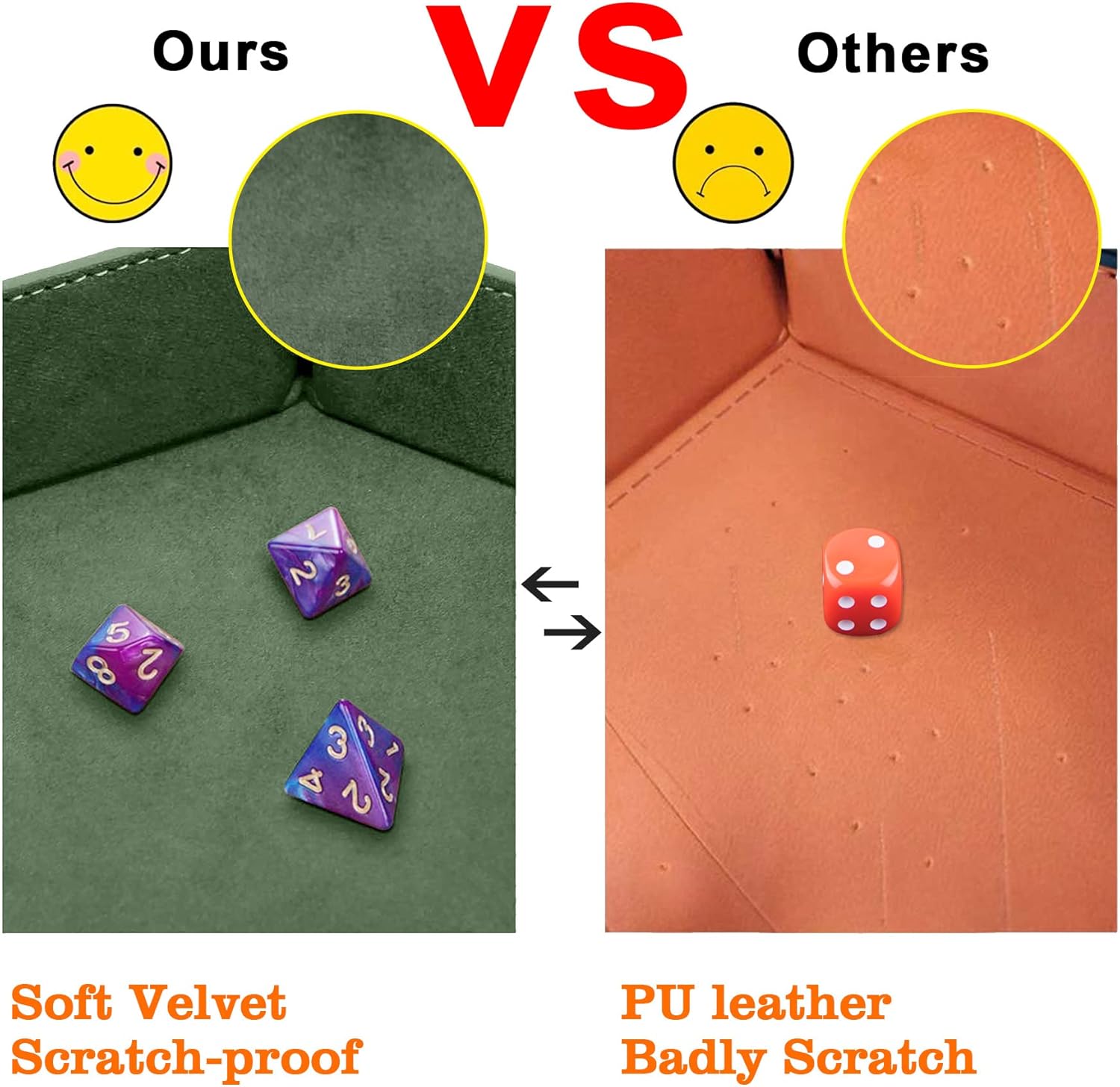 SIQUK 2 Pieces Dice Tray PU Leather Dice Trays Portable Folding Hexagon Dice Roller Tray for Dice Games Like RPG, DND and Other Table Games (Dark Green, Violet) - Image 7