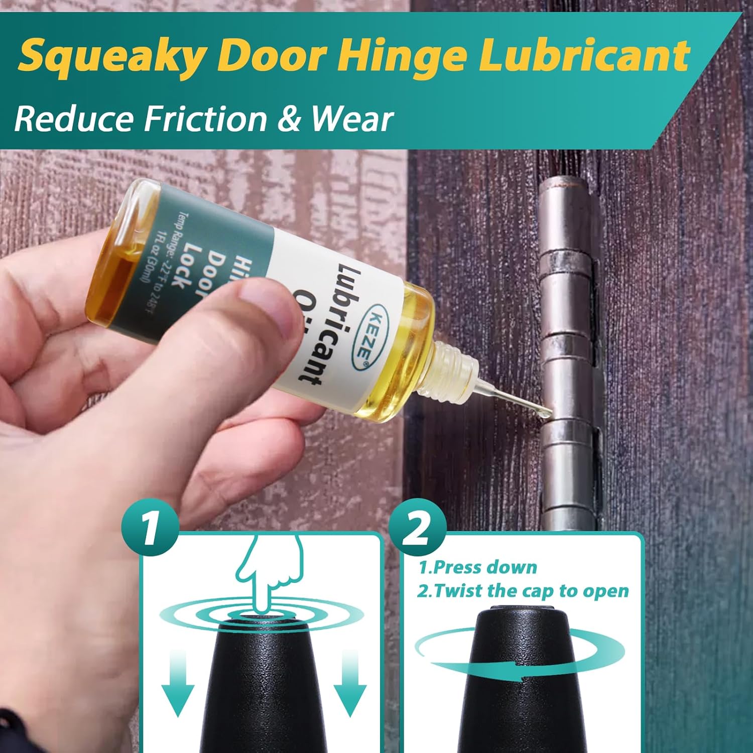 Keze Door Hinge Lubricant Door Squeaky Fix Lubricating Oil for Noise Synthetic Knife Oil Lube for Lock Hinge Hair Trimmers Knife Pivot Machine Tools Watch Keyhole with Needle Oiler 1 oz, 1 Pcs - Image 2