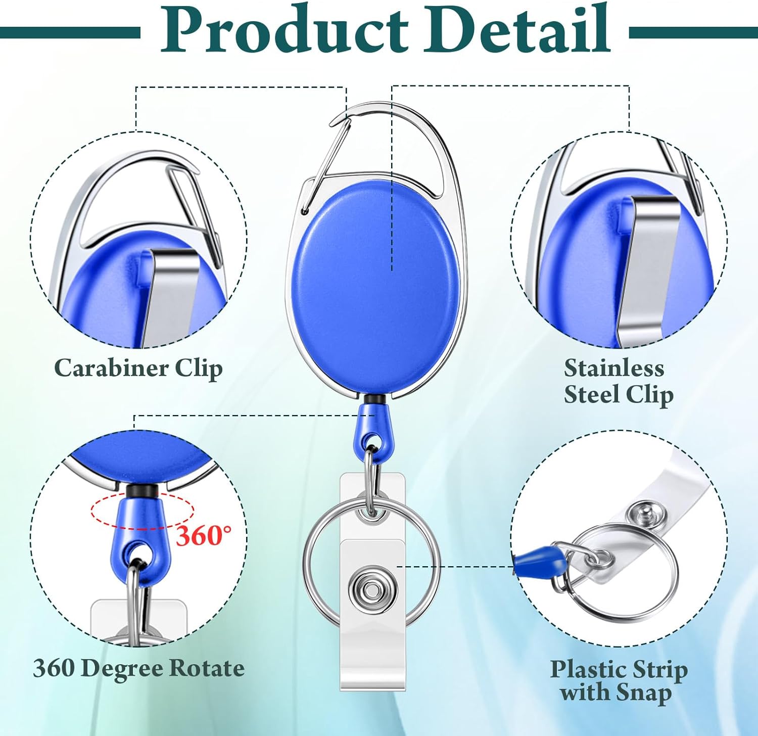 Honoson 50 Pcs Heavy Duty Retractable Badge Reels Batch ID Badge Holder Retractable Clip Bulk Key Holder with Ring for Office Worker Employee, Doctor Nurse Gifts (Dark Blue) - Image 3