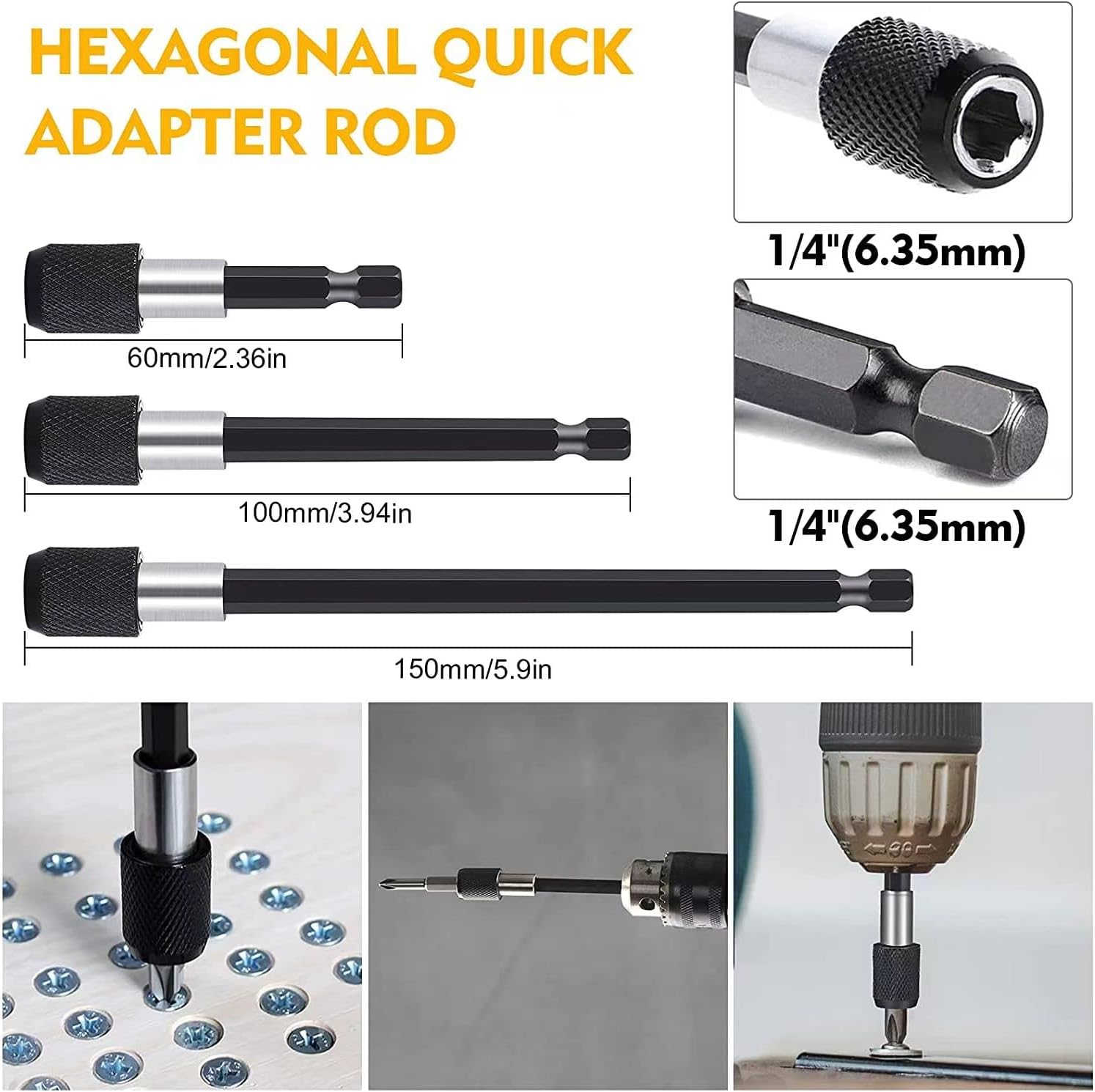 Flexible Drill Bit Extension Set, 105° Right Angle Drill Attachment, 1/4 3/8 1/2In Hex Shank Impact Driver Socket Adapter Rotatable Socket, Bendable Drill Bit Extension Screwdriver Bit - Image 4