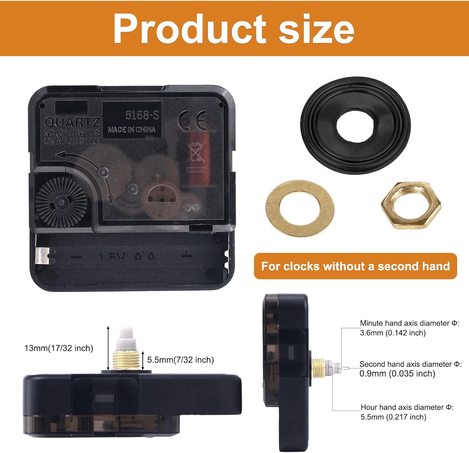 Quartz Clock Mechanism Replacement, 17/32 Inch Shaft Length Quartz Wall Clock Silent Movement Replacement Motor Battery Operated DIY Repair Parts, No Battery - Image 2