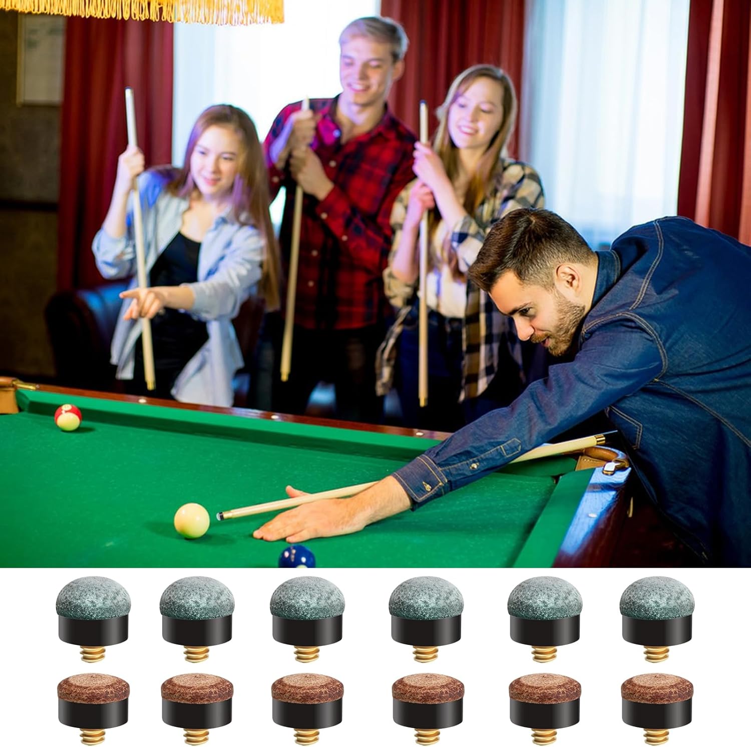 Sinsilvie 12 PCS Pool Stick Tips Replacement Kit,10mm/12mm/13mm,Hard&Soft Screw on Pool Cue Stick Tips,Pool Cue Tips with Shaper - Image 2