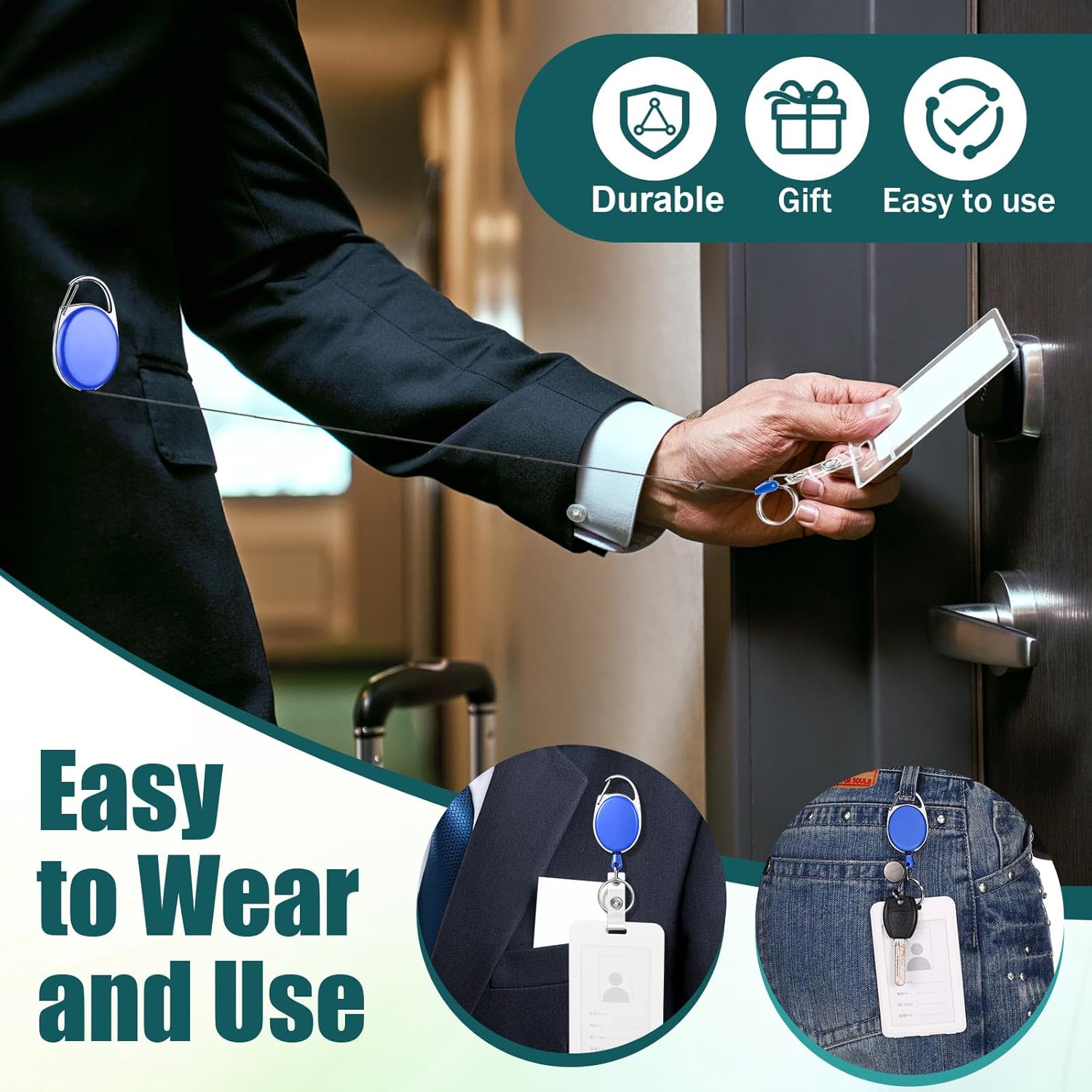 Honoson 50 Pcs Heavy Duty Retractable Badge Reels Batch ID Badge Holder Retractable Clip Bulk Key Holder with Ring for Office Worker Employee, Doctor Nurse Gifts (Dark Blue) - Image 4