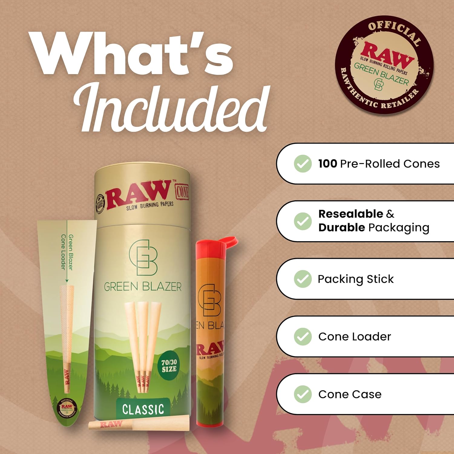 RAW Pre Rolled Cones - Single Size Dogwalker 70/30 (70mm) - 100 Pack - Mini RAW Cones with Tips for Smoking - Slow-Burning Classic Rolling Paper - Image 3