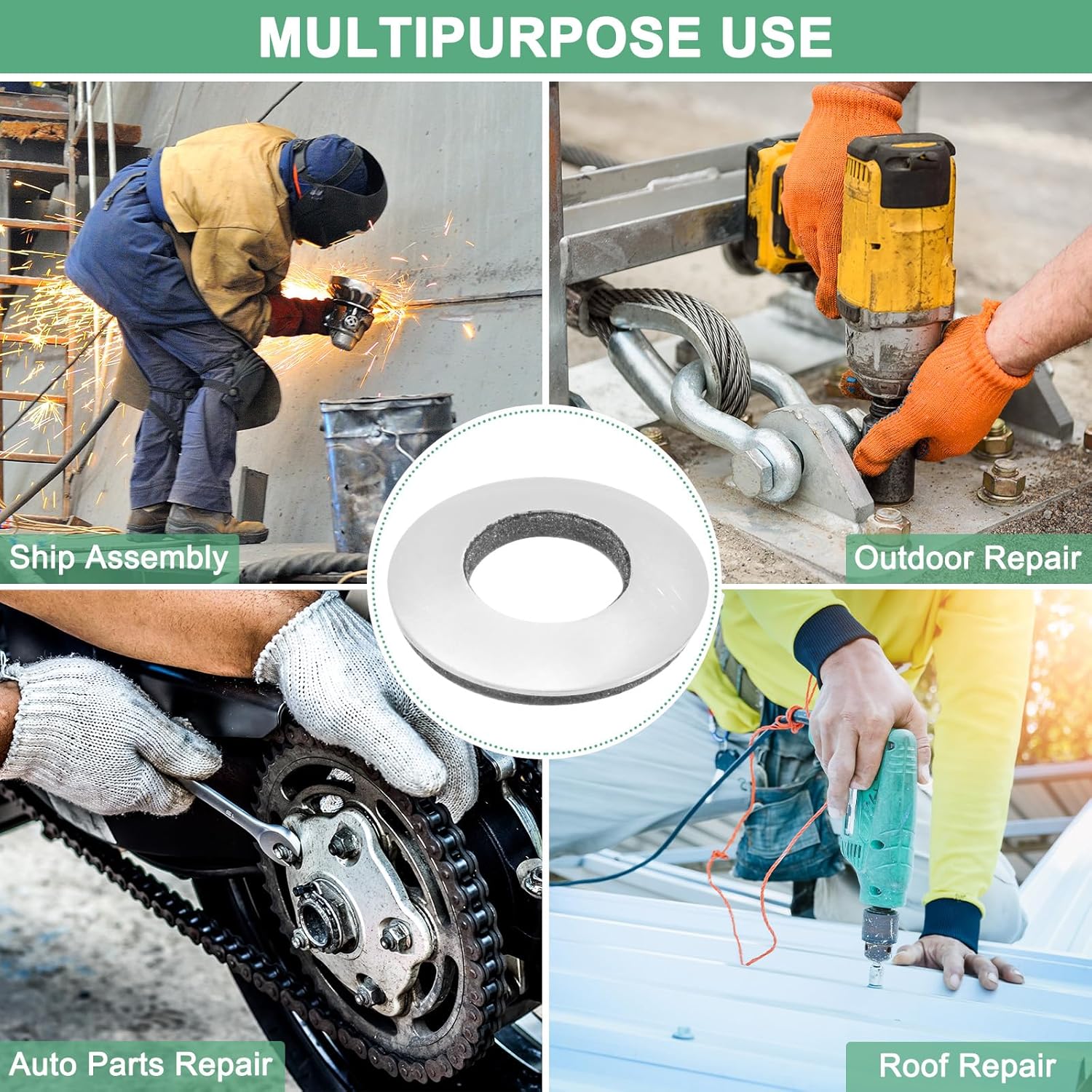 M METERXITY 10-Pack EPDM Bonded Sealing Rubber Washers, 304 Stainless Steel 1/2" x 1" OD Neoprene Rubber Washers Gasket for Bolts/Screws/Machinery/Ships/Roof - Image 7