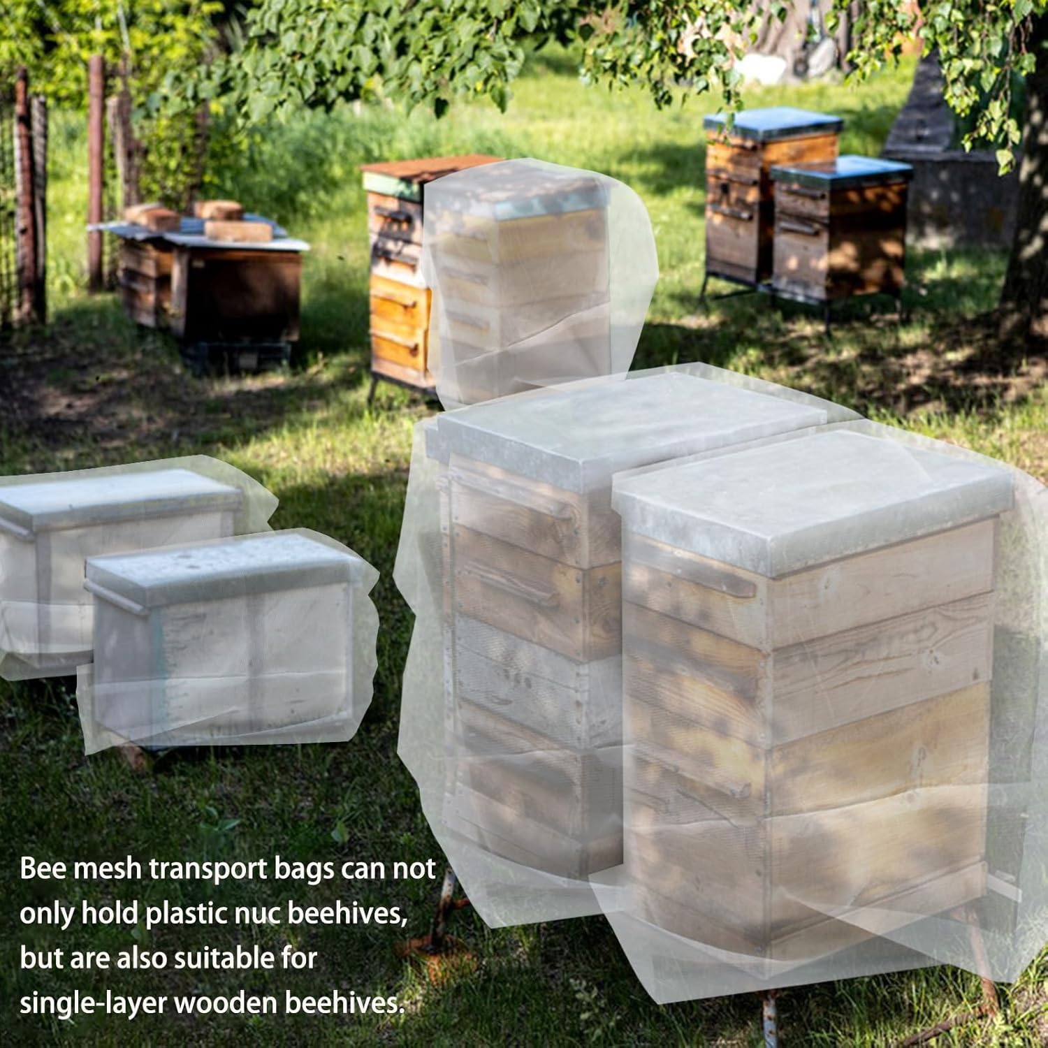 2 Pack Beehive Mesh Transport Bag, 35 × 37 Inch Breathable Bee Hive Nuc Box Package Net Bag with Drawstring Beekeeping Supplies for Beekeeping Starter Transport Bee Box - Image 7