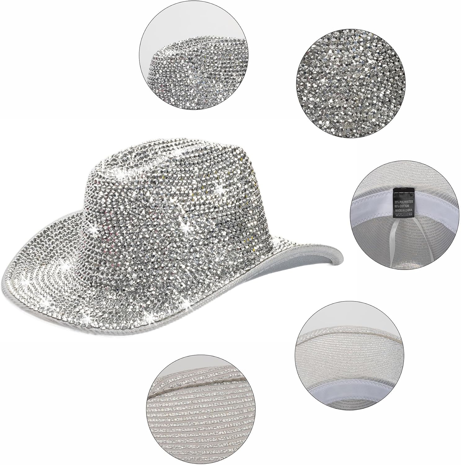 Neon Holographic Western Cowboy Hat for Womens - Glitter Cowgirl Hat for Disco Parties and Costumes - Image 5