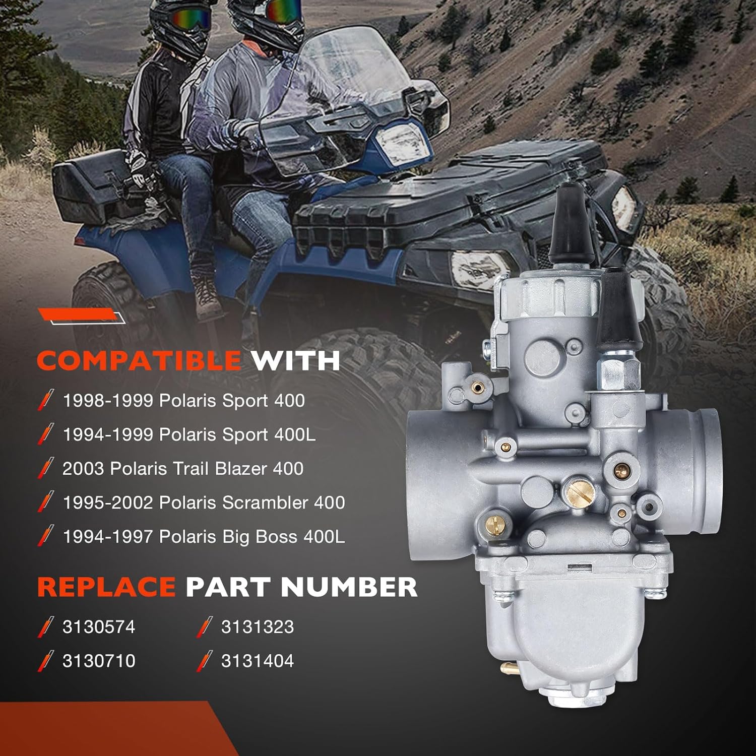 2 Stroke Polaris Carburetor Compatible with Scrambler Sportsman Sport Xplorer Trail Blazer Big Boss 400 400L 1994-2002 Engines Carb Replace#3130710 3130574 3130957 3131323 3131404 - Image 2