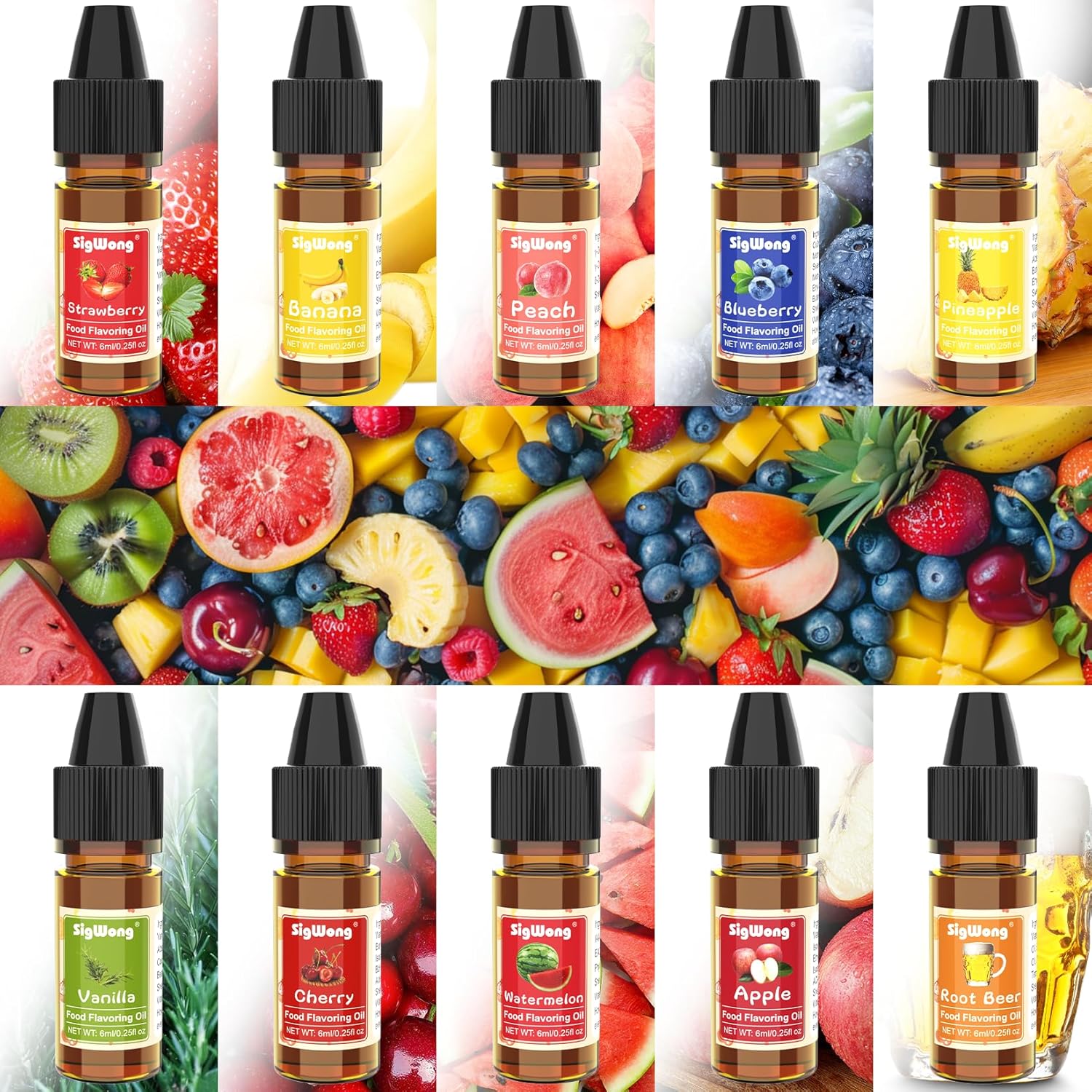Food Flavoring Oil - 10 Flavors Liquid Lip Gloss Flavoring Oil, Concentrated Candy Flavors for Lip Balm, Baking, Drinks, Cooking, Soap and Slime Making, Water & Oil Soluble - 0.25 Fl Oz (6 ml) Bottles - Image 2