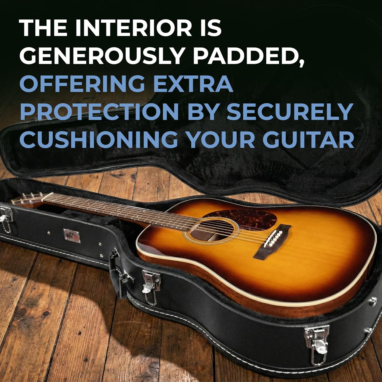 Gearlux Dreadnought Acoustic Guitar Hardshell Case with Accessory Compartment - Black - Image 2