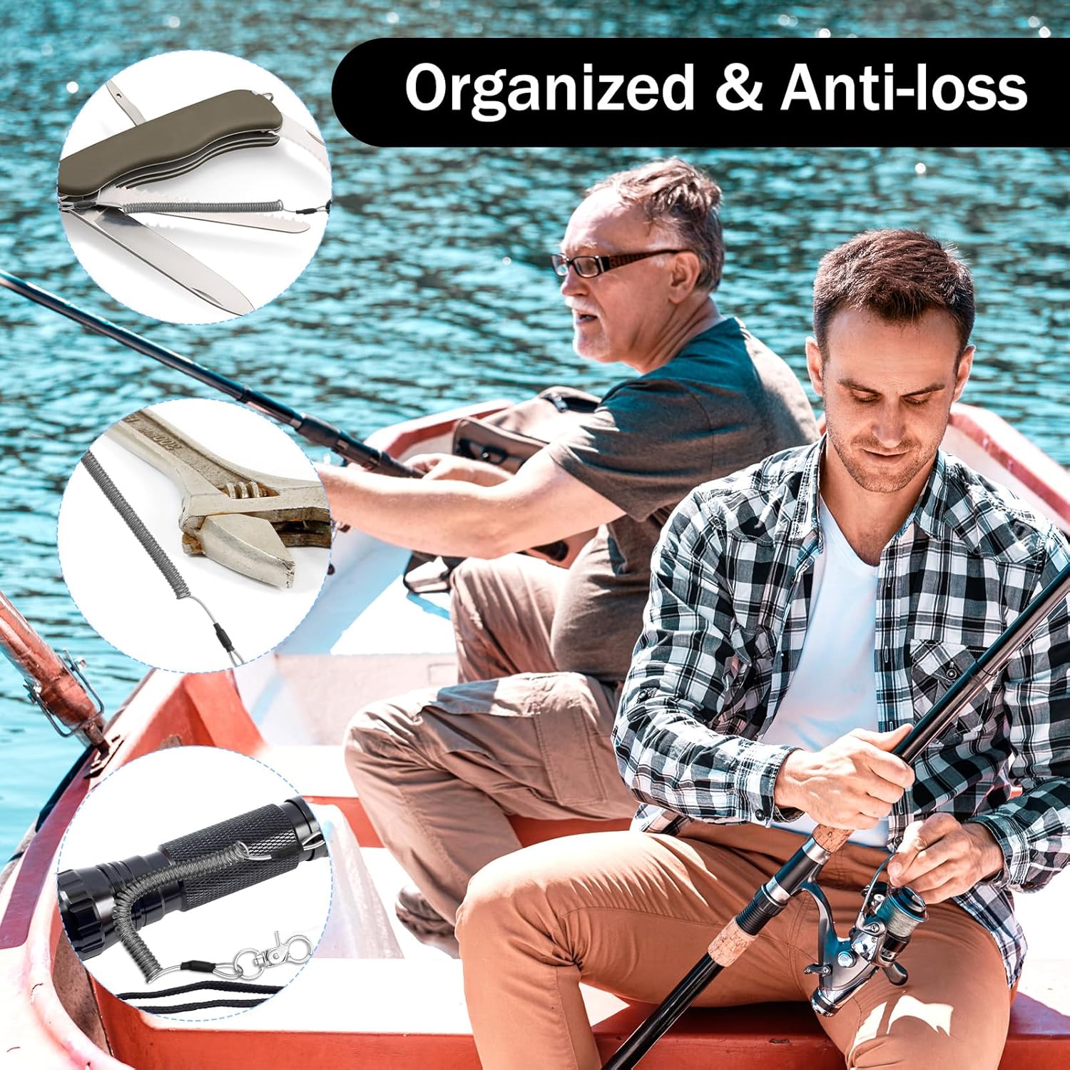 ElevateTech 6 Pack Coiled Fishing Lanyard for Kayak Fly Fishing Lanyards with Clips Heavy Duty Fish Rod Leash Steel Wire Coil Lanyard Kayak Tether Retractable Tool Lanyards for Pliers Boating - Image 7