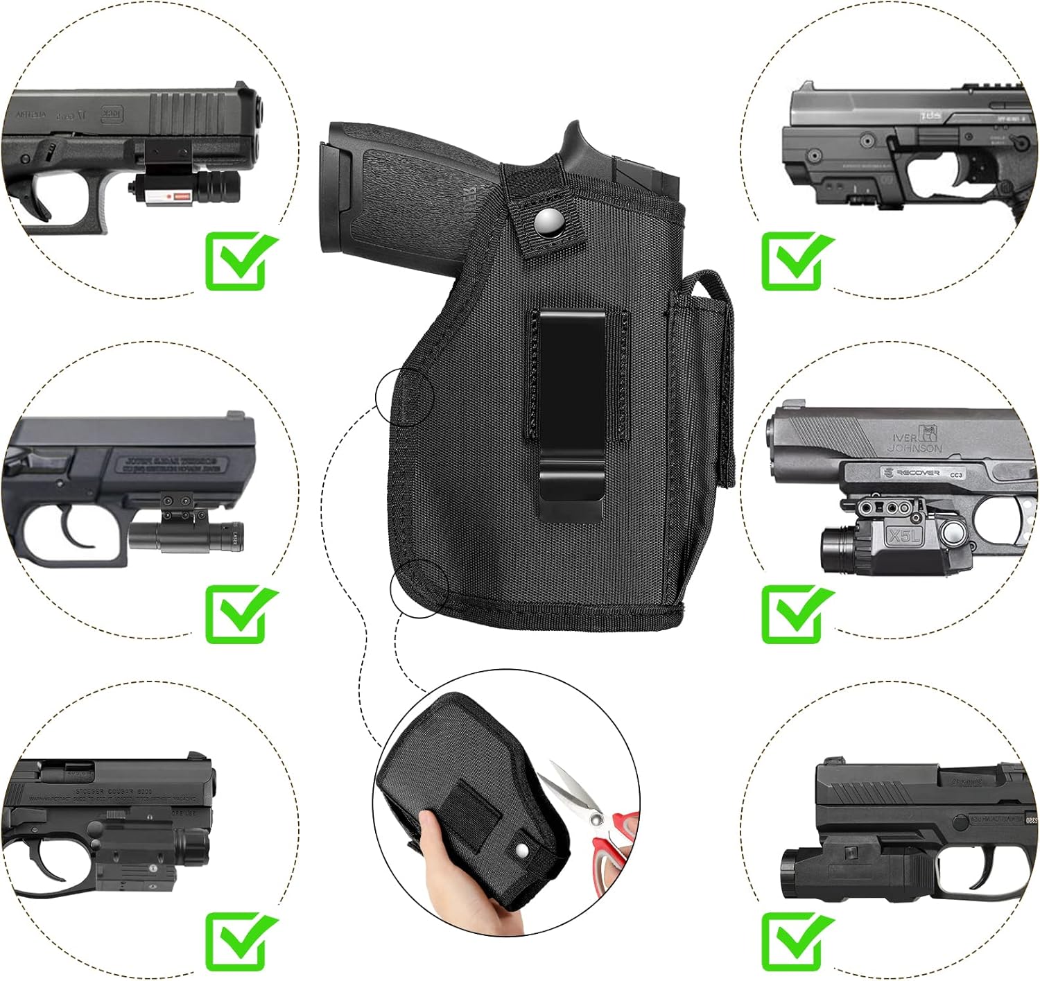 Concealed Carry Holster with Mag Pouch Fits Pistols with Light/Laser, Universal IWB/OWB Holsters for Men Women Fits Right Hand and Left - Image 6