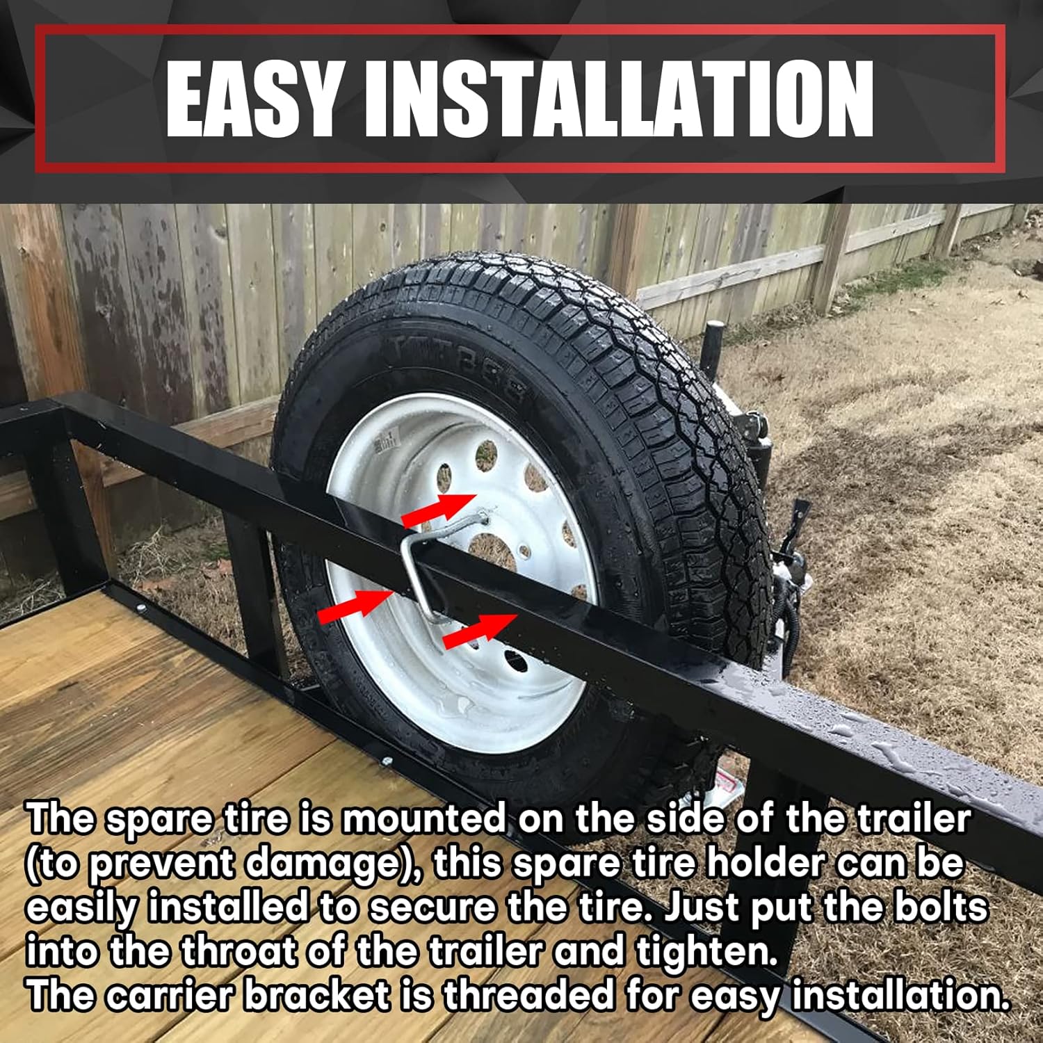 VIAGL U-Bolt Trailer Spare Tire Bracket, Spare Tire Carrier Galvanized Threaded Spare Tire Mount Bracket Side Mount 4 or 5 Lugs fit for Fishing Boat, Ski Boat or Sailboat Trailer - Image 2