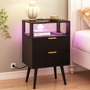 JOONEE Black Nightstand with Chargi...