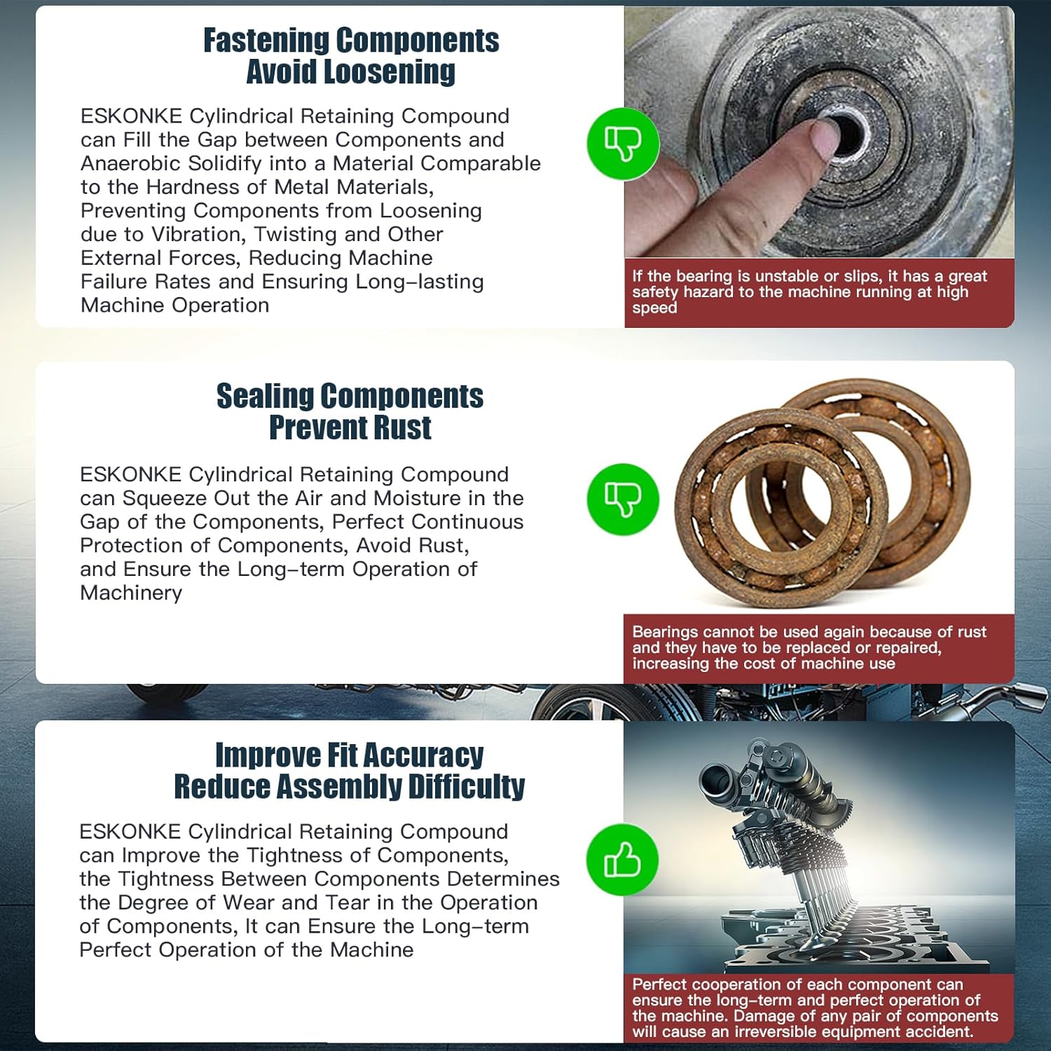 ESKONKE Retaining Compound Green 620 Sleeve Retainer High Strength Cylindrical Metal Components Assemblies Locking and Sealing Anaerobic Glue 1.69 Oz/50 ml - Image 5