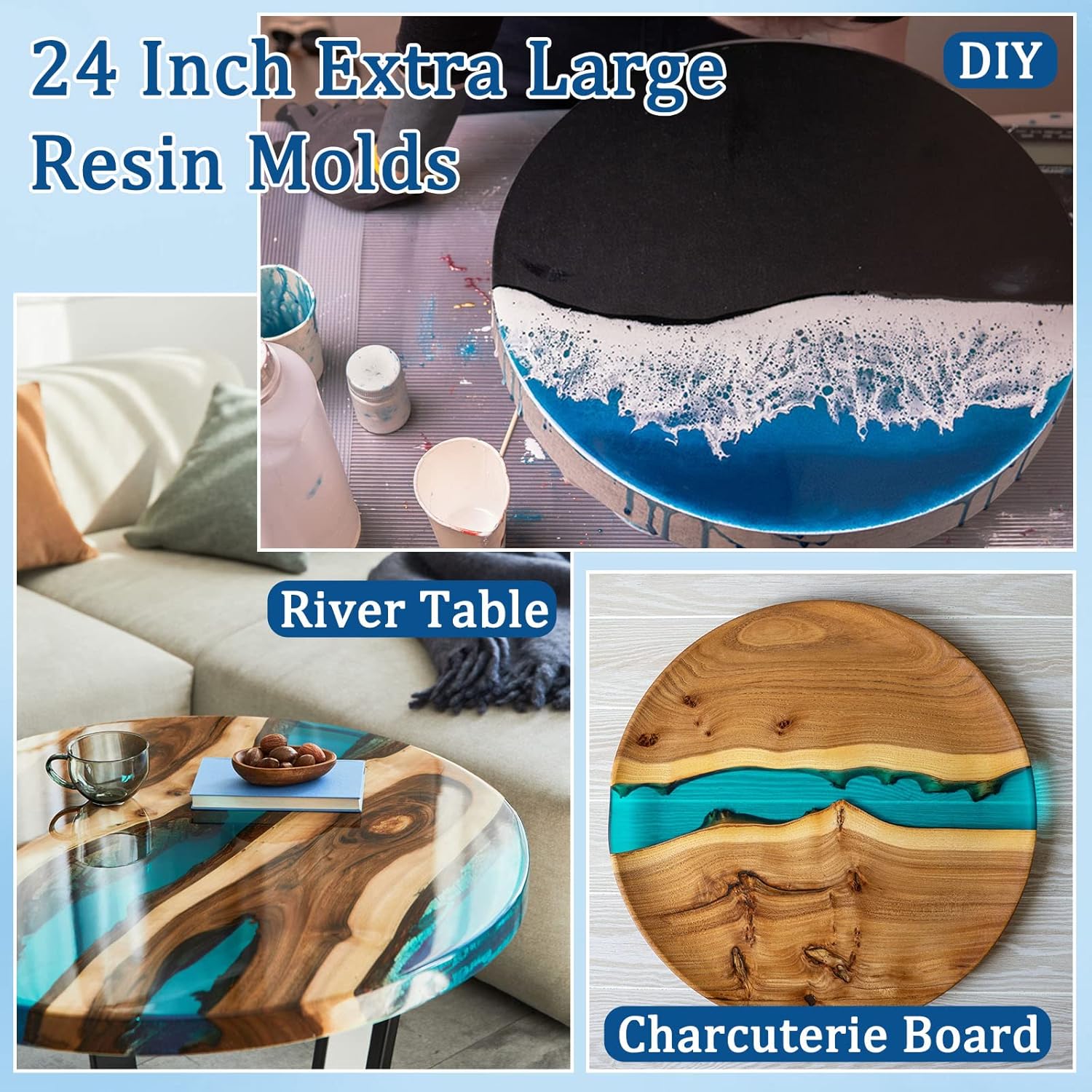 Lallisa 24 Inch Extra Large Resin Table Molds Round Epoxy Resin Molds Set with Metal Frame 3 Hairpin Legs for Table Epoxy Resin Table Mold Epoxy Table Mold for Charcuterie Board River Table DIY Art - Image 7