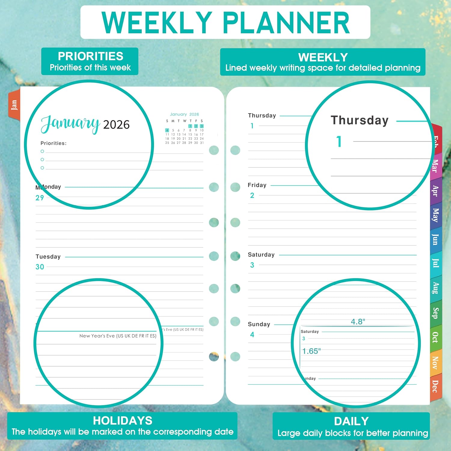 2026 Planner Refills - Planner Refills 2026, JAN 2026 - DEC 2026, A5 Planner Inserts, 2026 Weekly and Monthly Planner Refill, 5.5 x 8.5 inch, 7 Holes - Green - Image 4