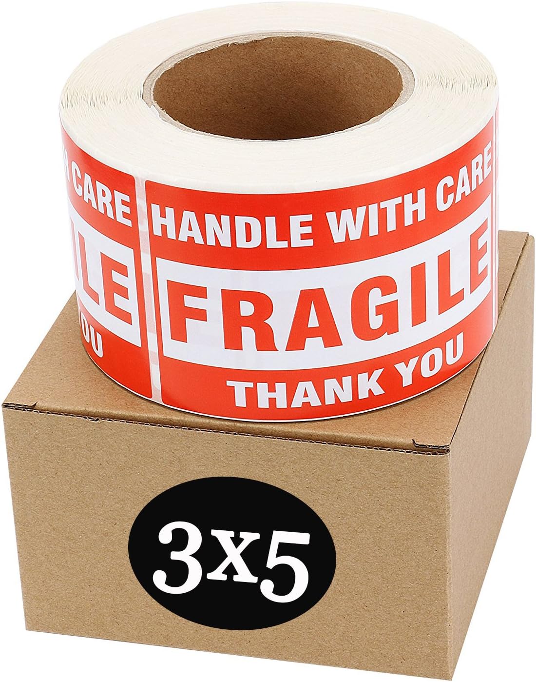 SJPACK Fragile Stickers 3'' x 5'' 1 Roll 500 Labels Fragile - Handle with Care - Thank You Shipping Labels Stickers (500 Labels/Roll)