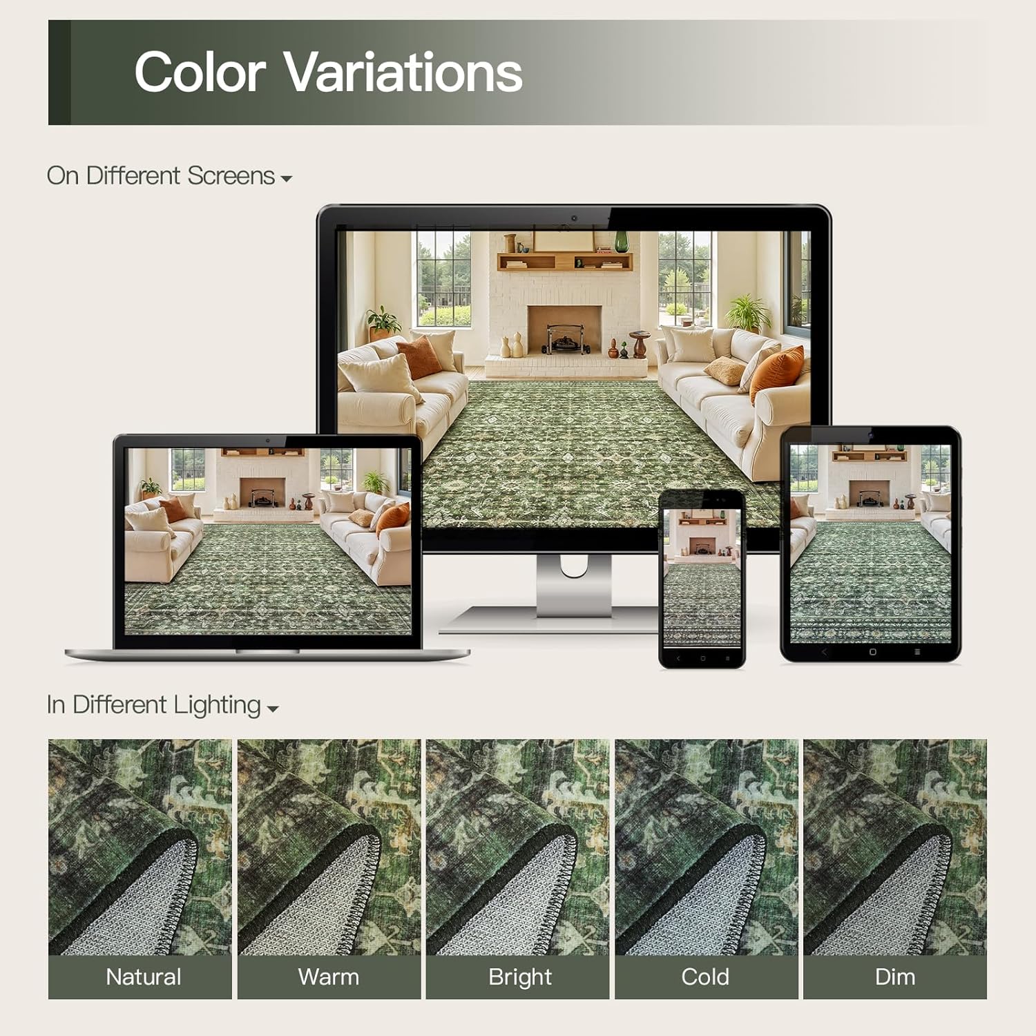 Lofus 8x10 Area Rug for Living Room,Green Washable Large Rugs with Non-Slip Backing,Soft Boho Carpets for Bedroom Dining Room Home Office Indoor Nursery - Image 8