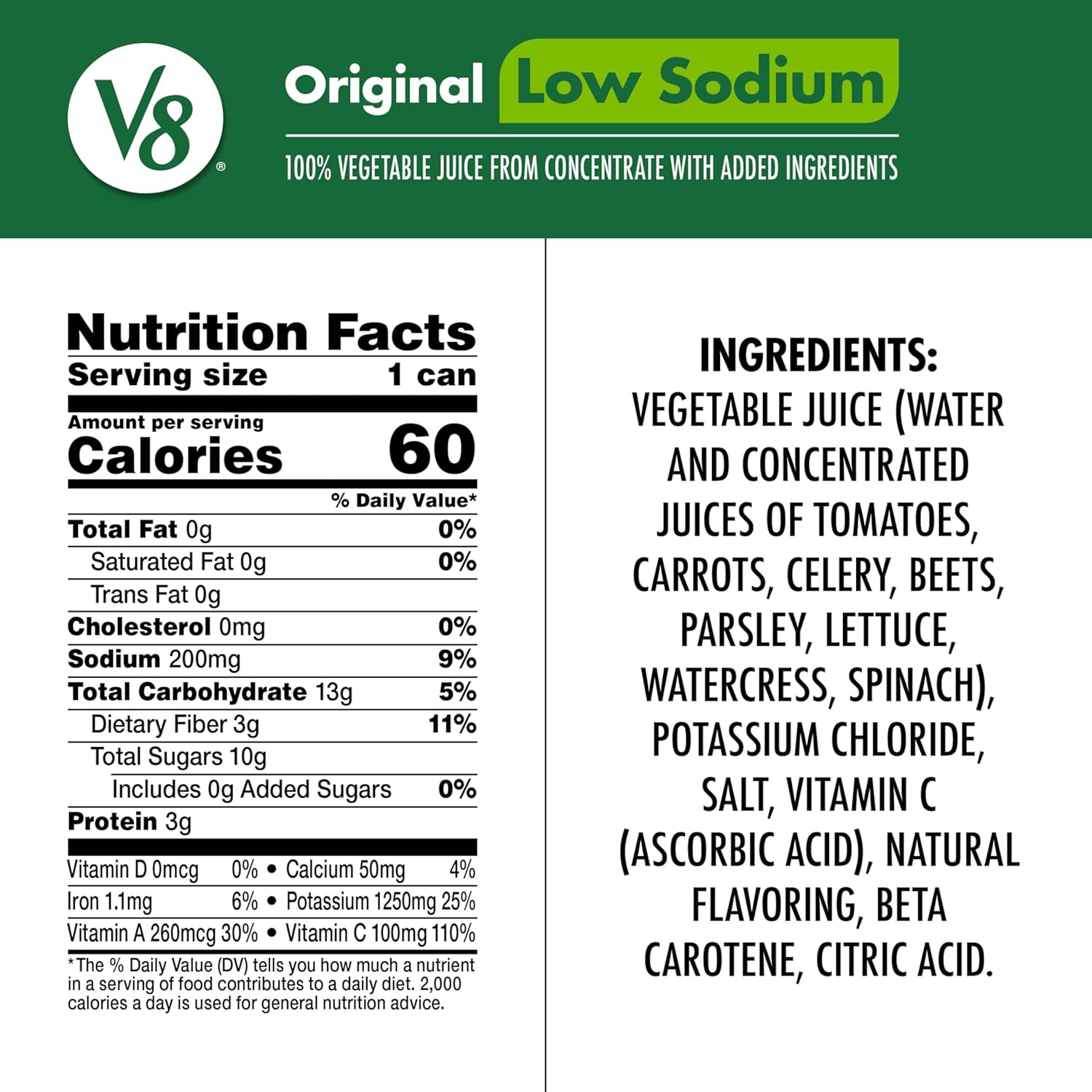 V8 Low Sodium Original 100% Vegetable Juice, 11.5 fl oz Can (Pack of 6) - Image 4