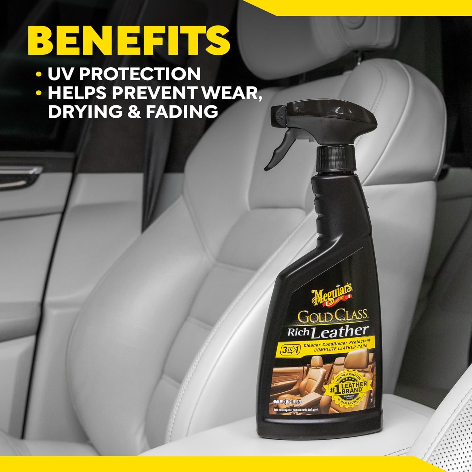 Meguiar's Gold Class Rich Leather Cleaner and Conditioner 3-in-1 Spray, Non-Greasy Car Leather Cleaner and Conditioner Treatment with Advanced UV Protection, 15.2 Oz Spray Bottle - Image 10