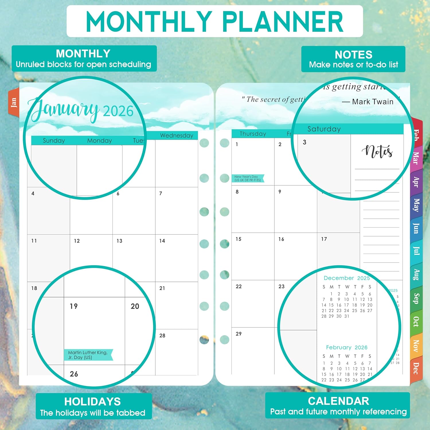 2026 Planner Refills - Planner Refills 2026, JAN 2026 - DEC 2026, A5 Planner Inserts, 2026 Weekly and Monthly Planner Refill, 5.5 x 8.5 inch, 7 Holes - Green - Image 3