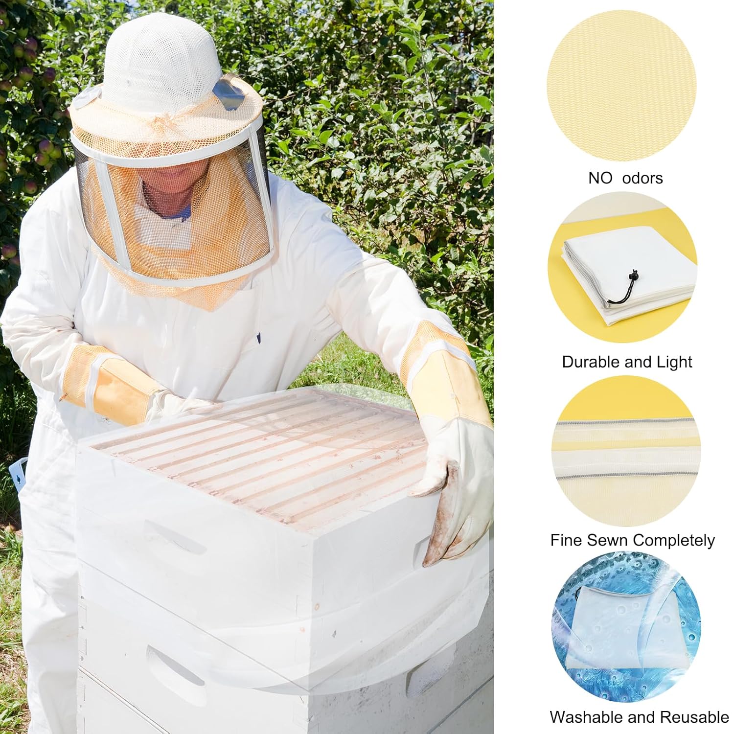 2 Pack Beehive Mesh Transport Bag, 35 × 37 Inch Breathable Bee Hive Nuc Box Package Net Bag with Drawstring Beekeeping Supplies for Beekeeping Starter Transport Bee Box - Image 3