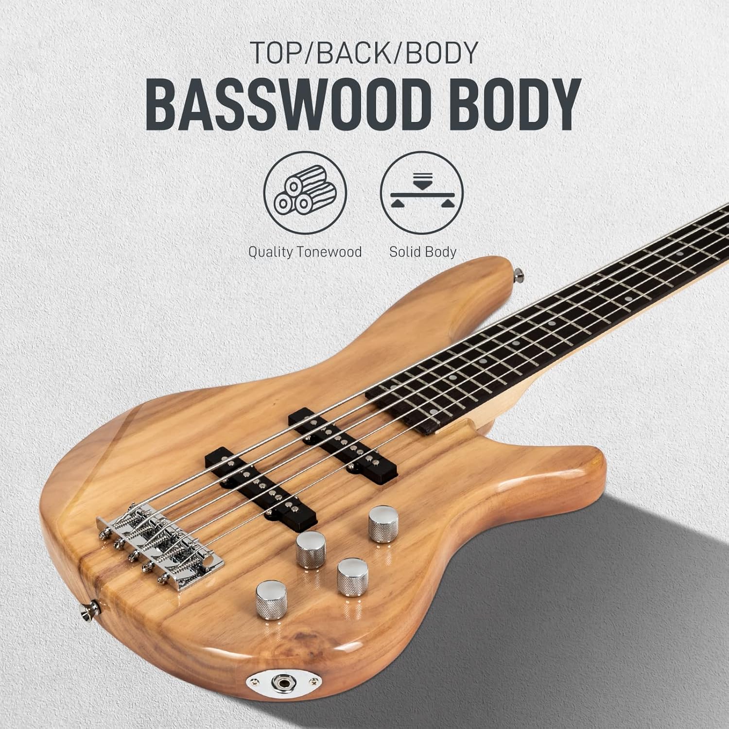 Ktaxon 5 String Electric Bass Guitar, Full Size Standard Right Handed Rosewood Fretboard Bass Kit with Gig Bag Strap Cable Wrench Tool (Burlywood) - Image 2