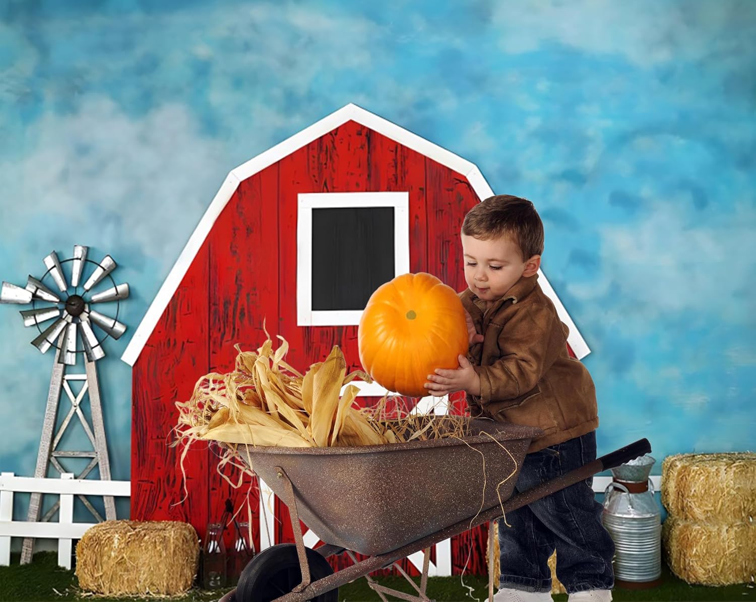 ChloropLastid 10x8ft Farm Red Barn Door Backdrop for Birthday Party Haystack Harvest Barnyard Farmhouse Country Warehouse Courtyard Western Cowboy Wild West Kids Children Photoshoot Banner - Image 6
