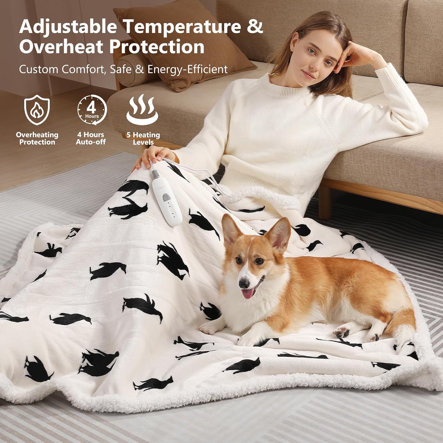 Electric Throw Blanket Heated Blanket Throw with 5 Heating Levels & 4 Hours Auto Off 50"x60" Cute Heated Throw Blanket with ETL & FCC Certification for Home Office, Machine Washable, Great Gift - Image 3