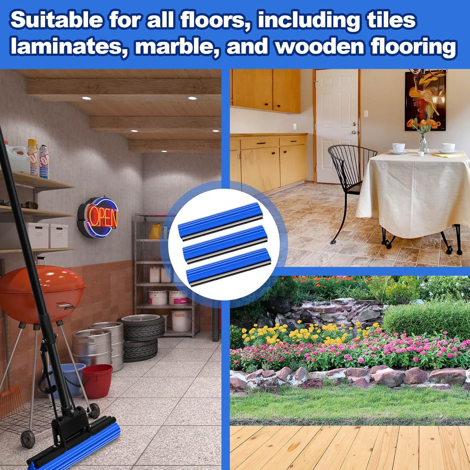 Willinglong 10 Pcs Roller Mop Refill Bulk Absorbent PVA Sponge Mop Head Replacement for Home Bathroom Business Garage Kitchen Cleaning (Blue) - Image 5