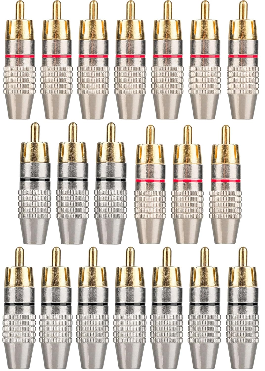 Elechood 20Pack RCA Male Plug Solder, Gold Audio Video Cable Adapter Connector for Speaker Wire Wall Plate Home Theater Audio Video Receiver Amplifiers and Sound Systems
