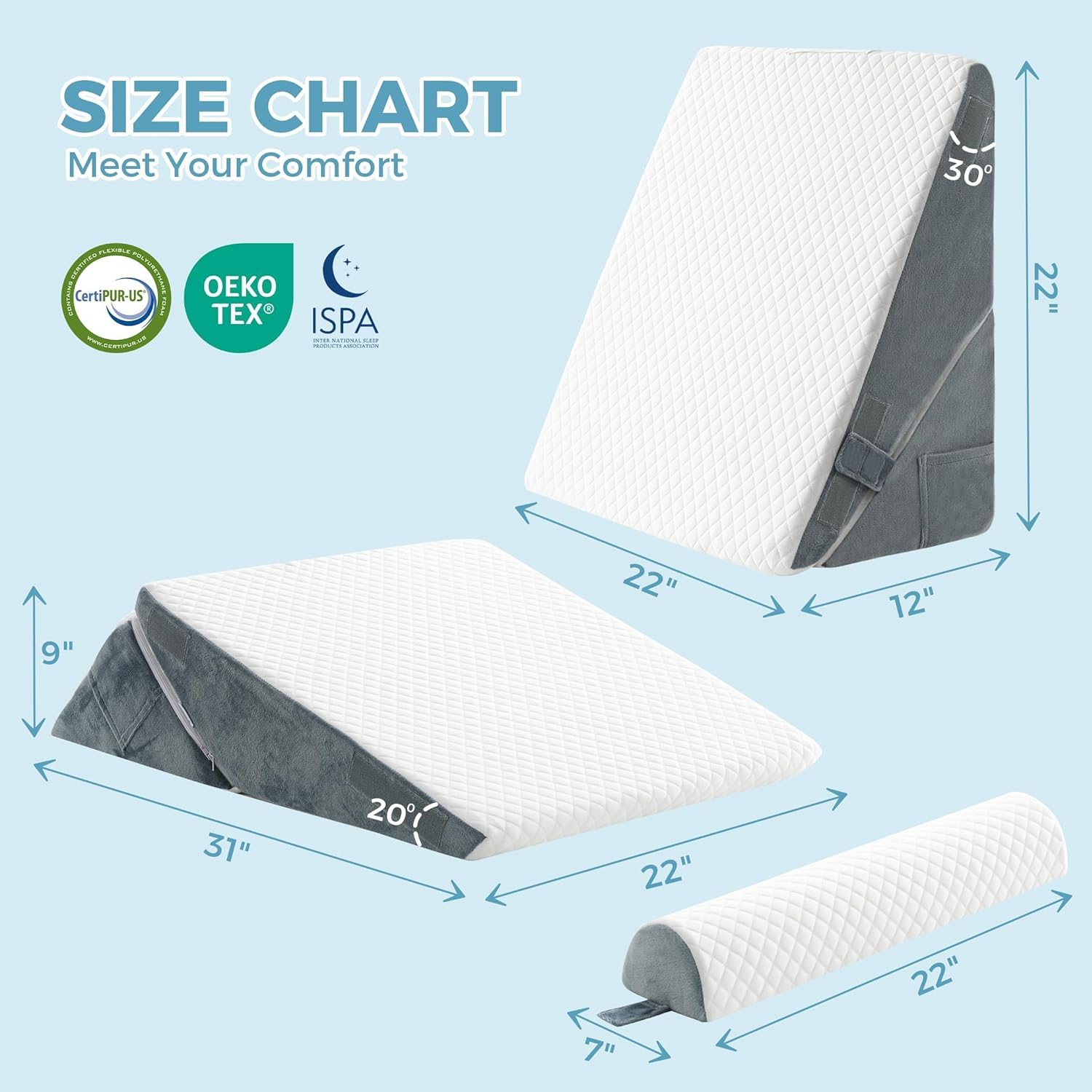 Ganondorf 3PCS Wedge Pillow Headboard Orthopedic Bed Wedge Pillows Set for Sleeping 9&12&22" Adjustable Premium Foam Elevated Triangle Body Pillow for Bed Sitting Up - Image 5