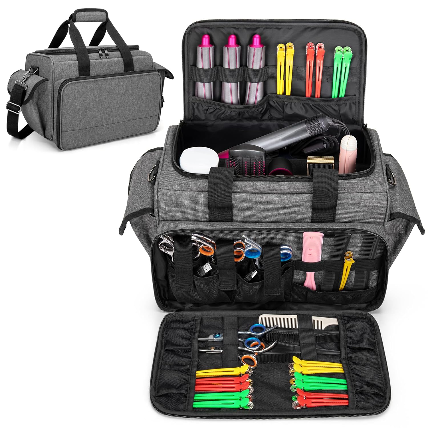 BAFASO Hairdresser Bag with Adjustable Dividers, Tattoo Case Holds Tattoo Supplies, Travel Barber Case Holds Various Hair Cutting Tools (Bag Only), Gray